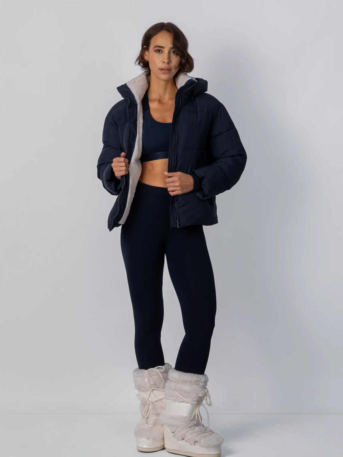 PUFFLT Faux Fur Lined Detachable Hooded Short Puffer Jacket