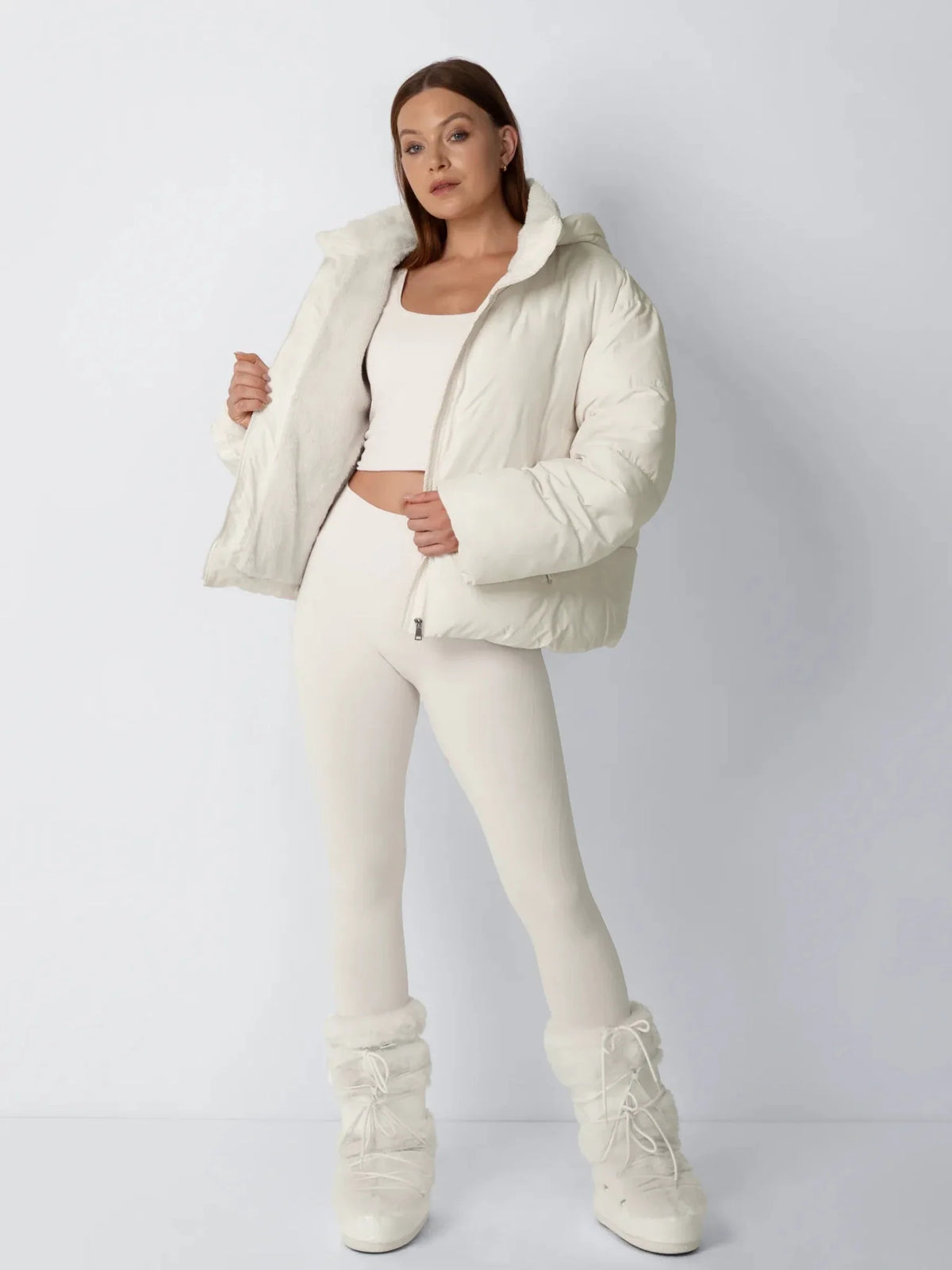 PUFFLT Faux Fur Lined Detachable Hooded Short Puffer Jacket