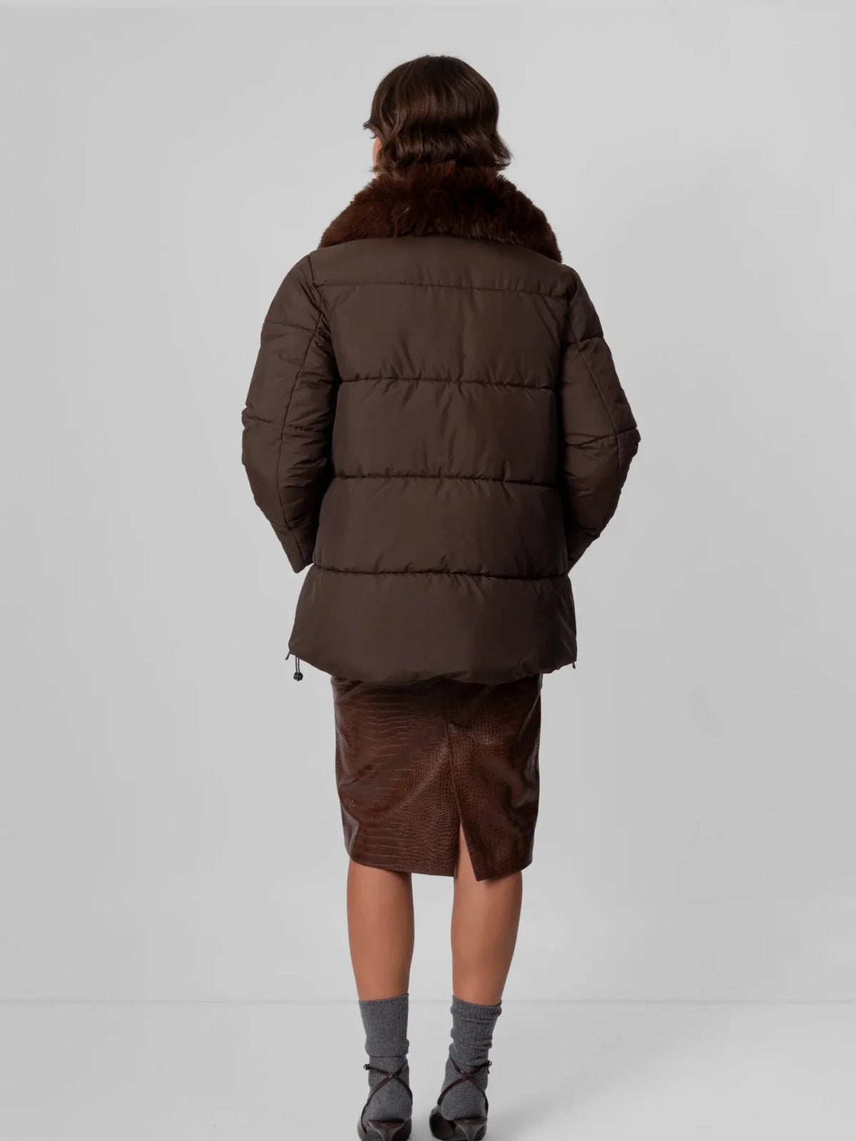 PUFFLT Detachable Faux Fur Collar Hooded Puffer
