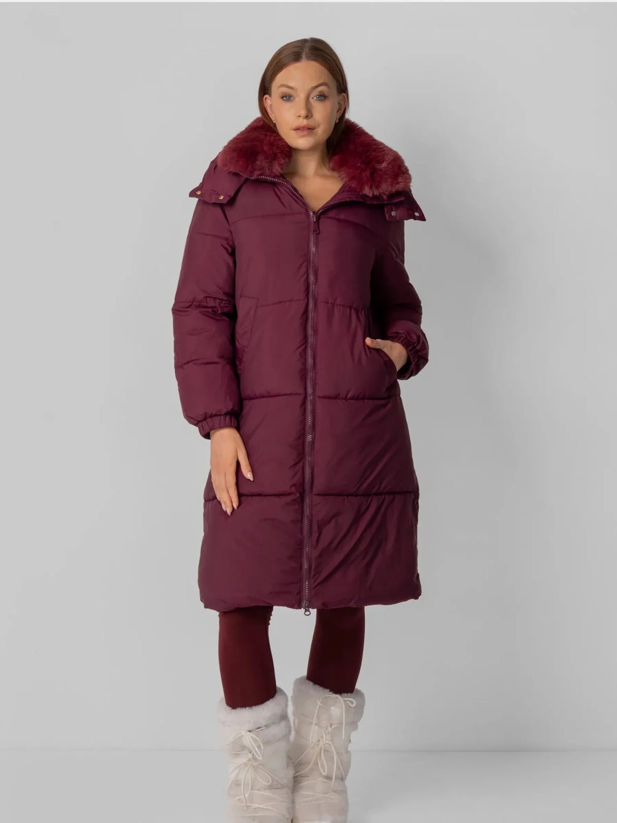 PUFFLT Faux Fur Collar Long Puffer Jacket