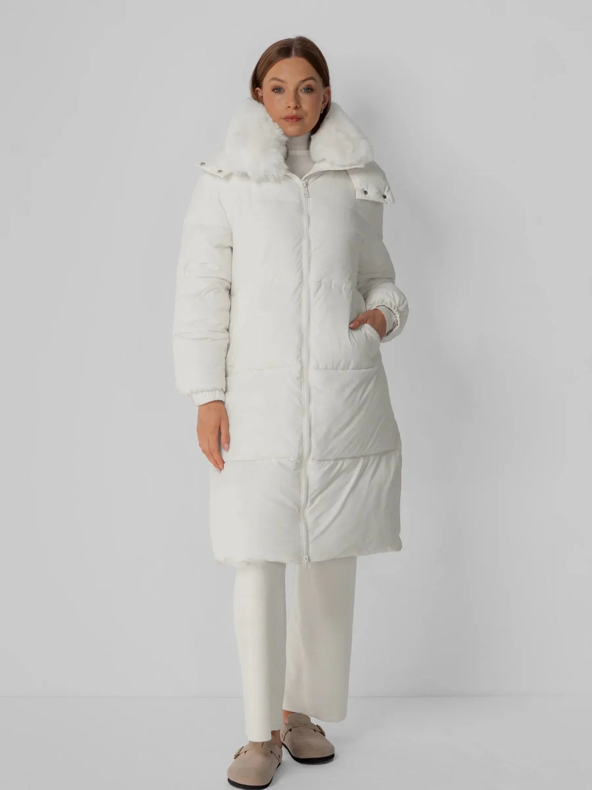 PUFFLT Faux Fur Collar Long Puffer Jacket