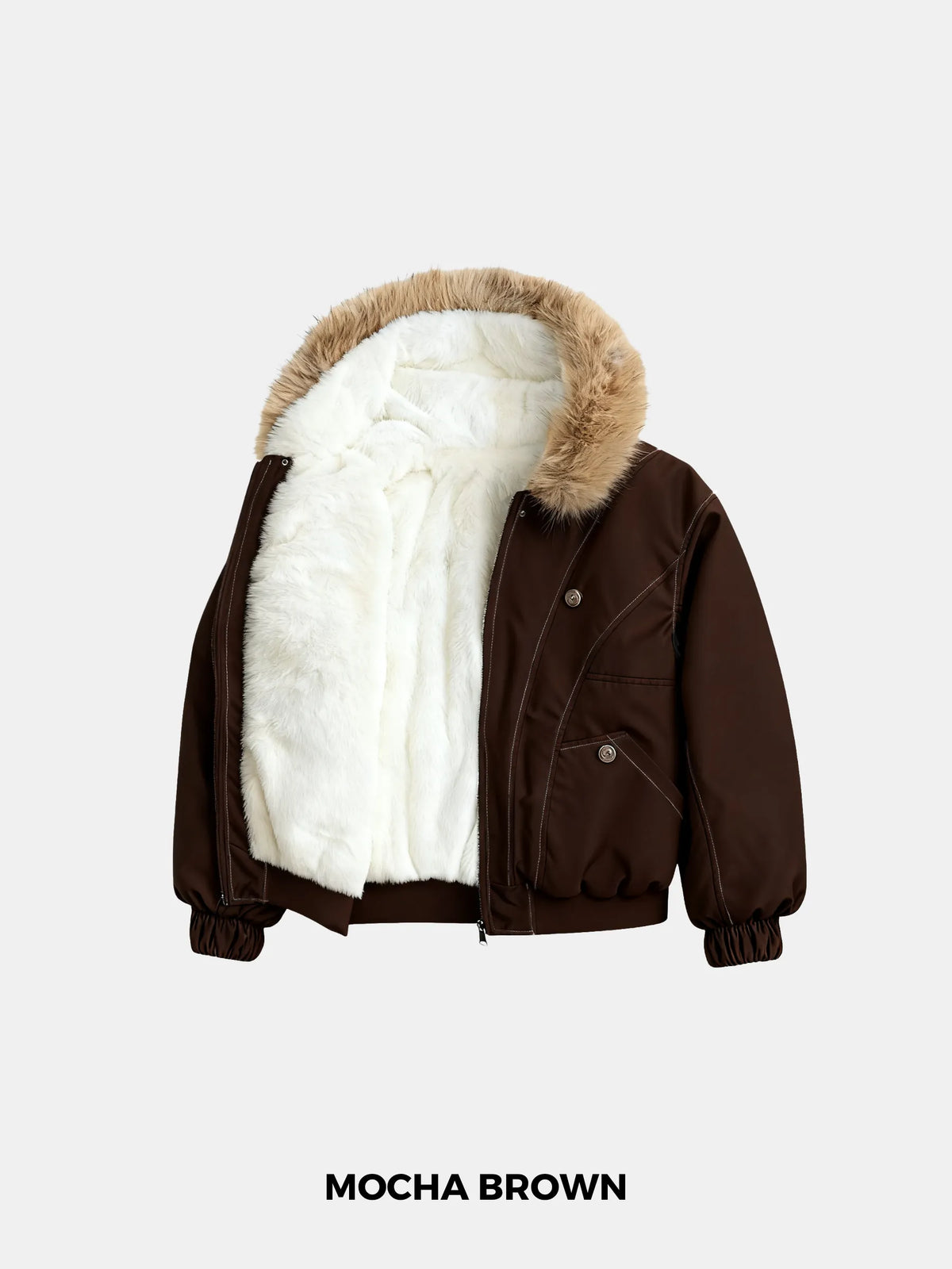 PUFFLT Faux Fur Lined And Trim Bomber Jacket