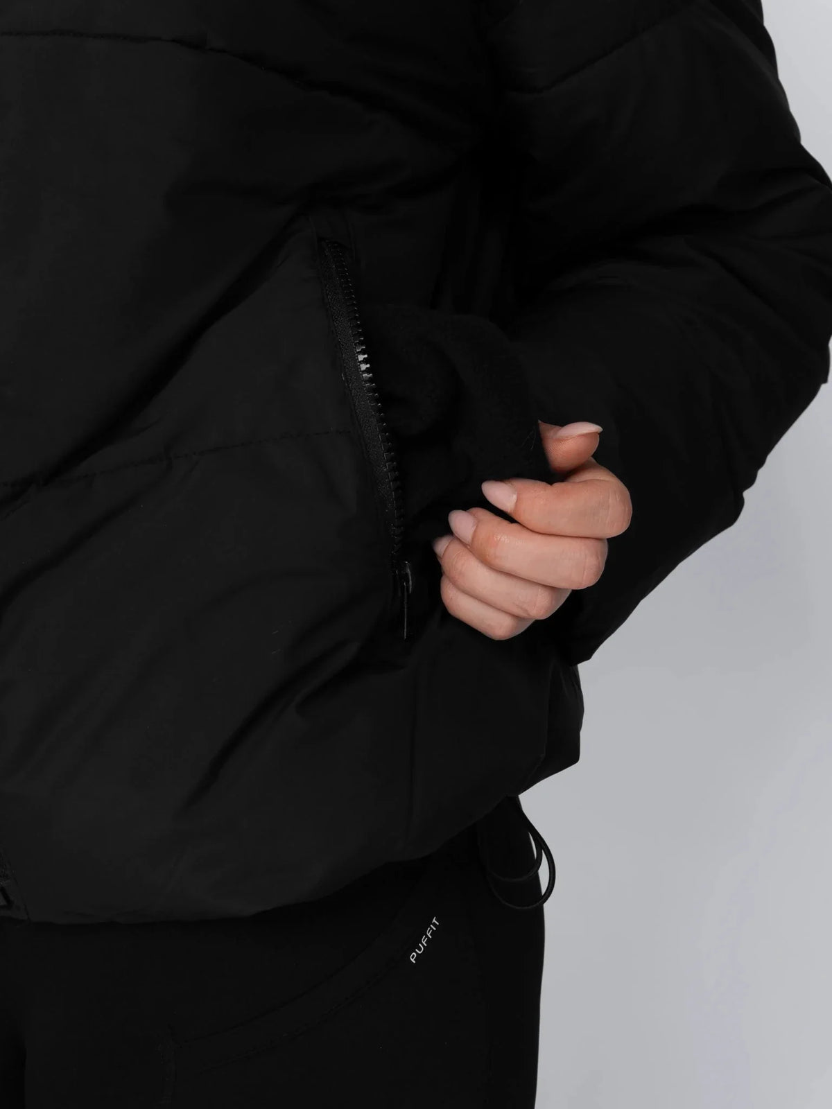 PUFFLT Faux Fur Lined Detachable Hooded Short Puffer Jacket