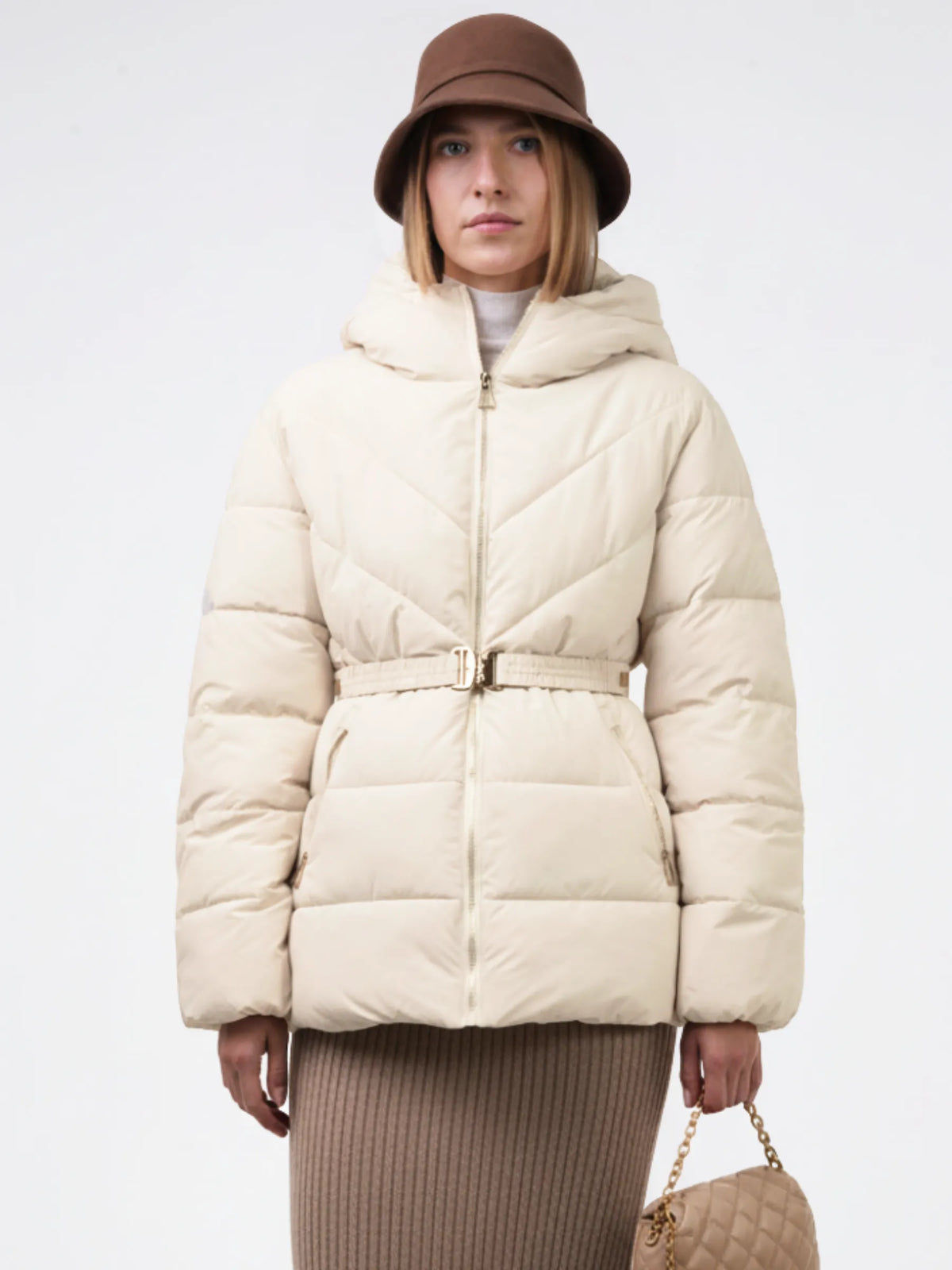 PUFFLT Gold-tone Belted Puffer Jacket