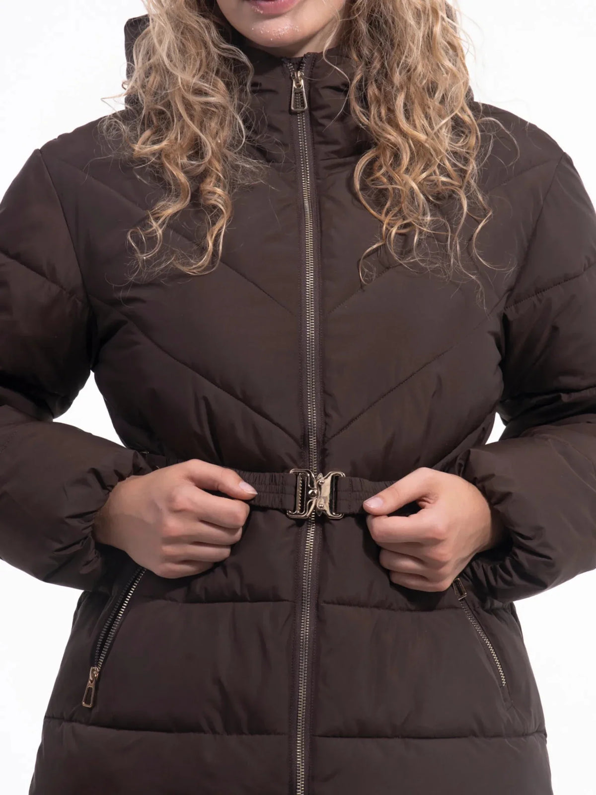 PUFFLT Gold-tone Belted Puffer Jacket
