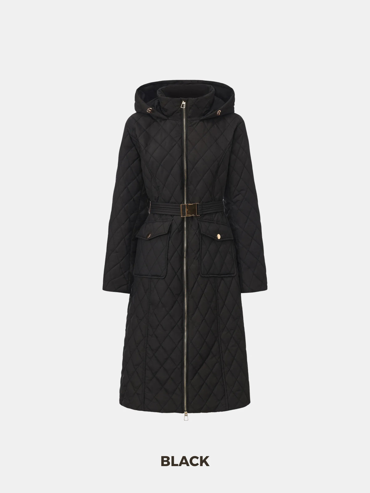 PUFFLT Long Diamond Quilted Belted Puffer