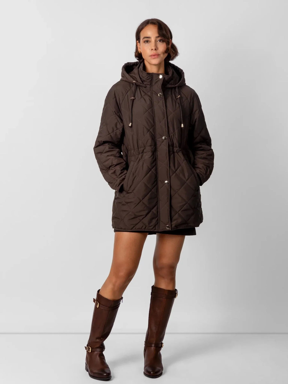 PUFFLT Mid Length Diamond Quilted Puffer