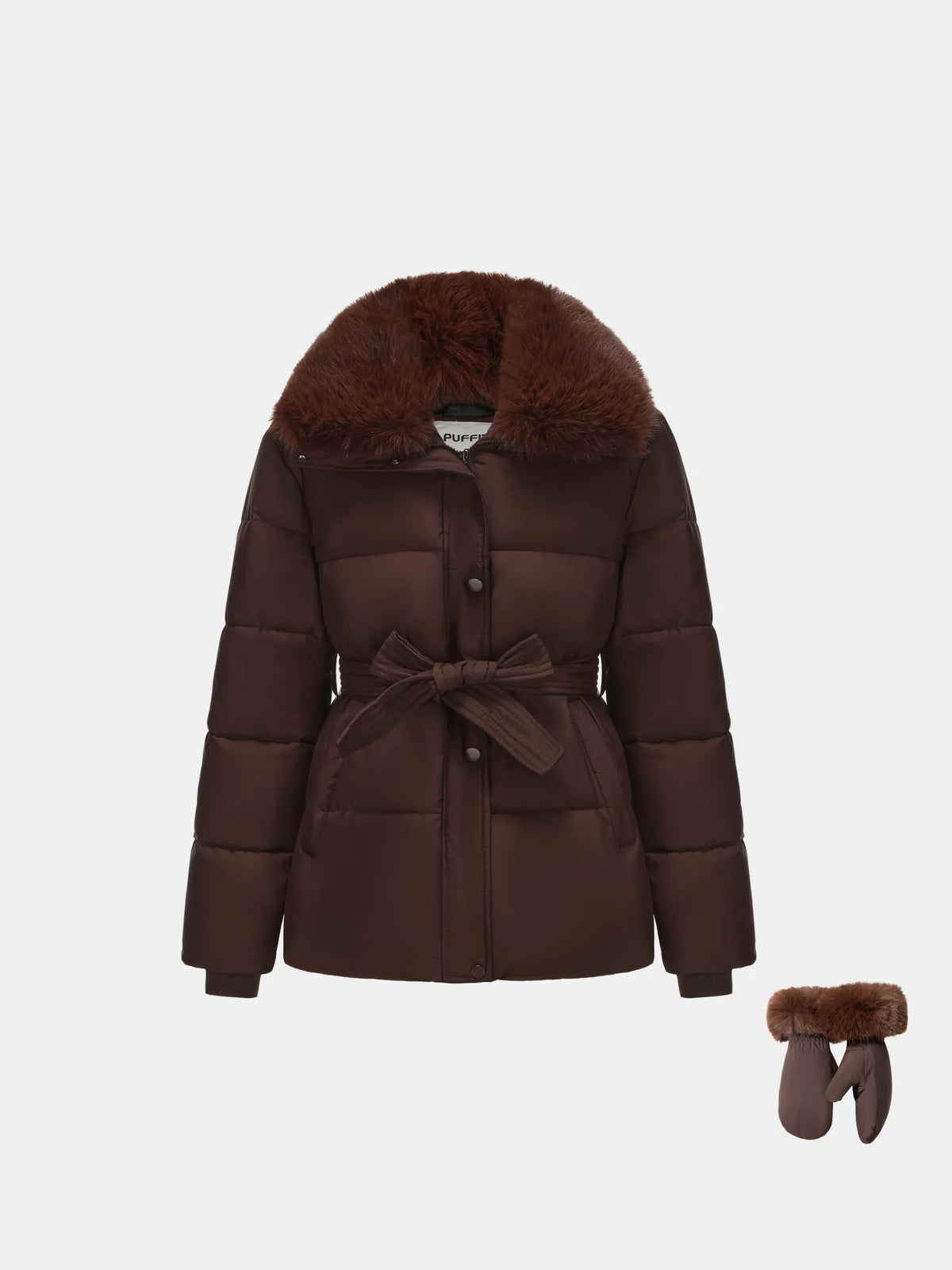 PUFFLT Detachable Faux Fur Collar Puffer With Belt