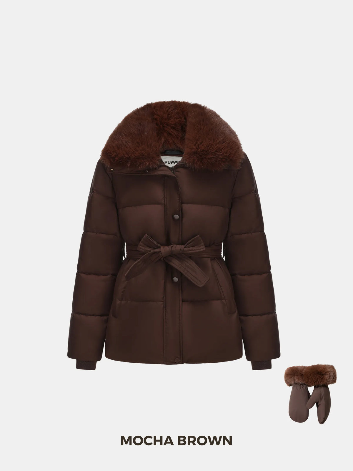 PUFFLT Detachable Faux Fur Collar Puffer With Belt