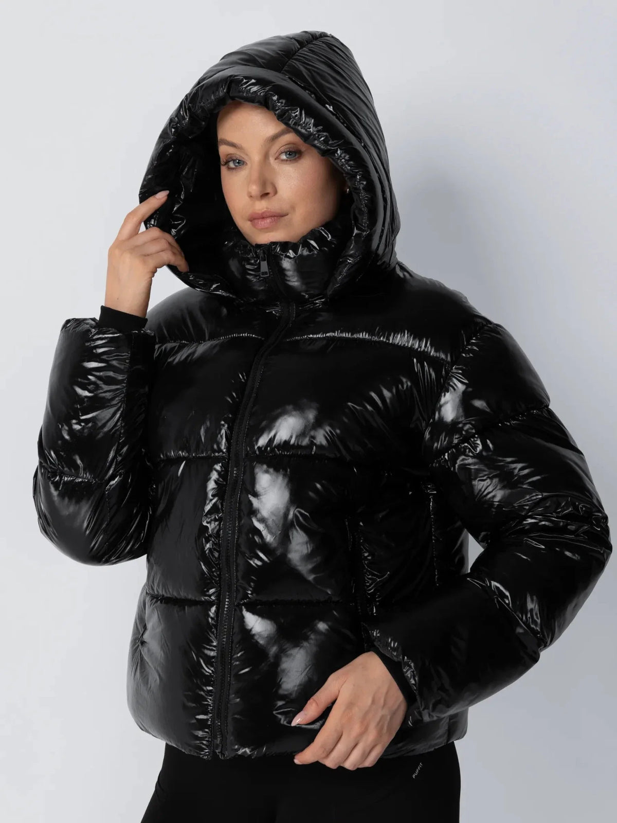 PUFFLT Shiny Black Detachable Hooded Puffer Jacket