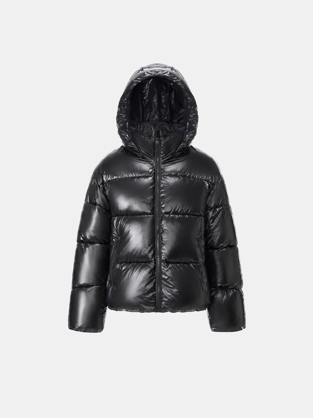 PUFFLT Shiny Black Detachable Hooded Puffer Jacket