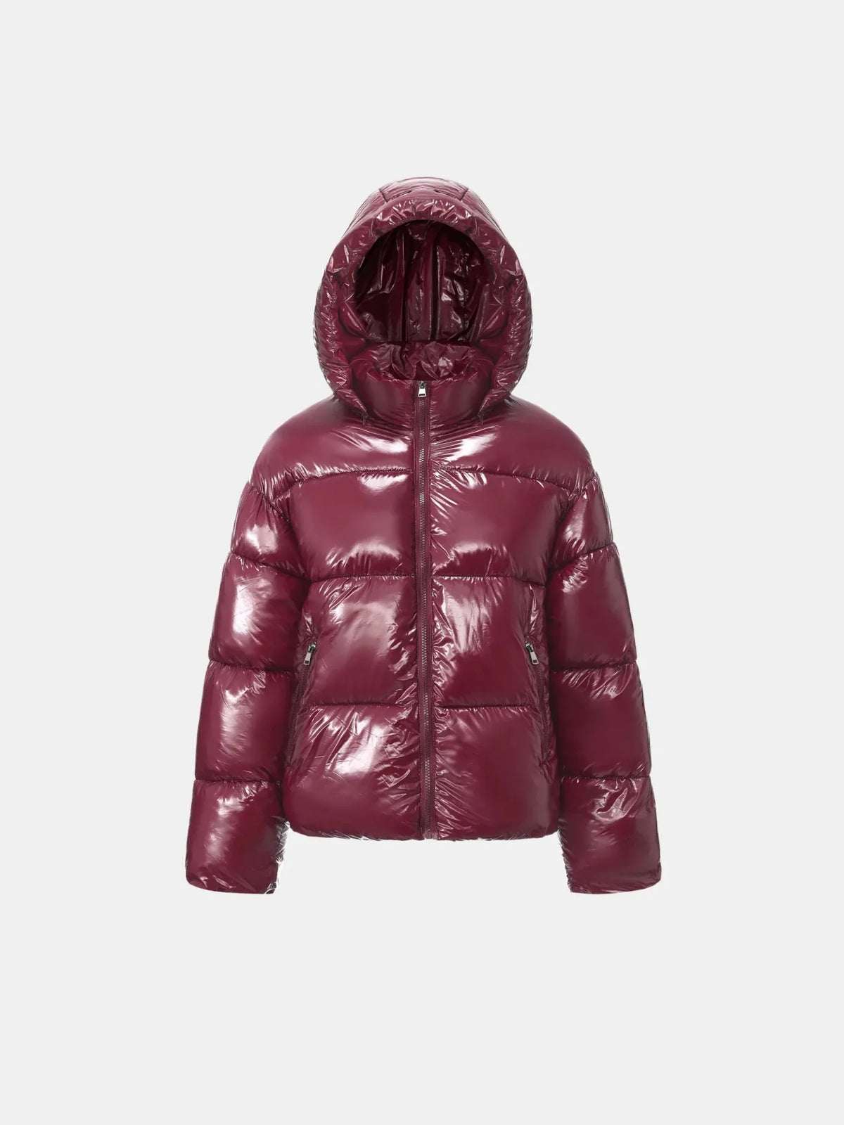 PUFFLT Shiny Burgundy Detachable Hooded Puffer Jacket
