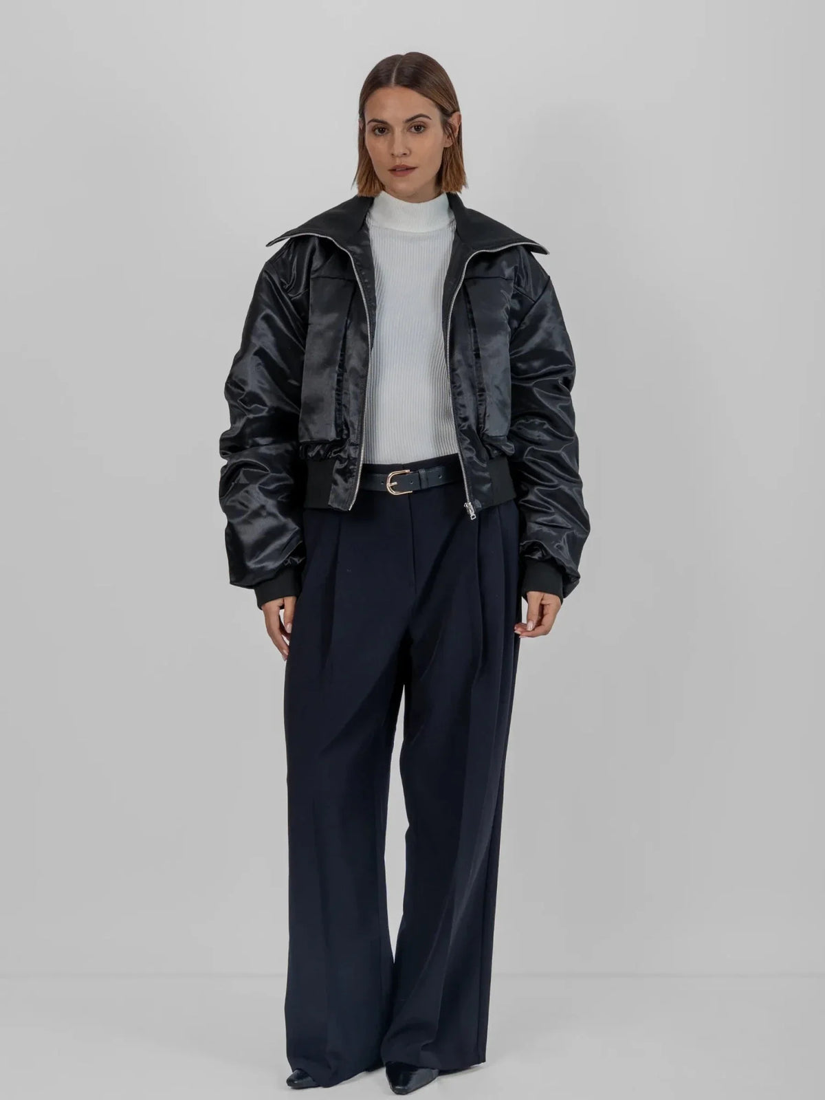 PUFFLT Shiny Cropped Padded Bomber