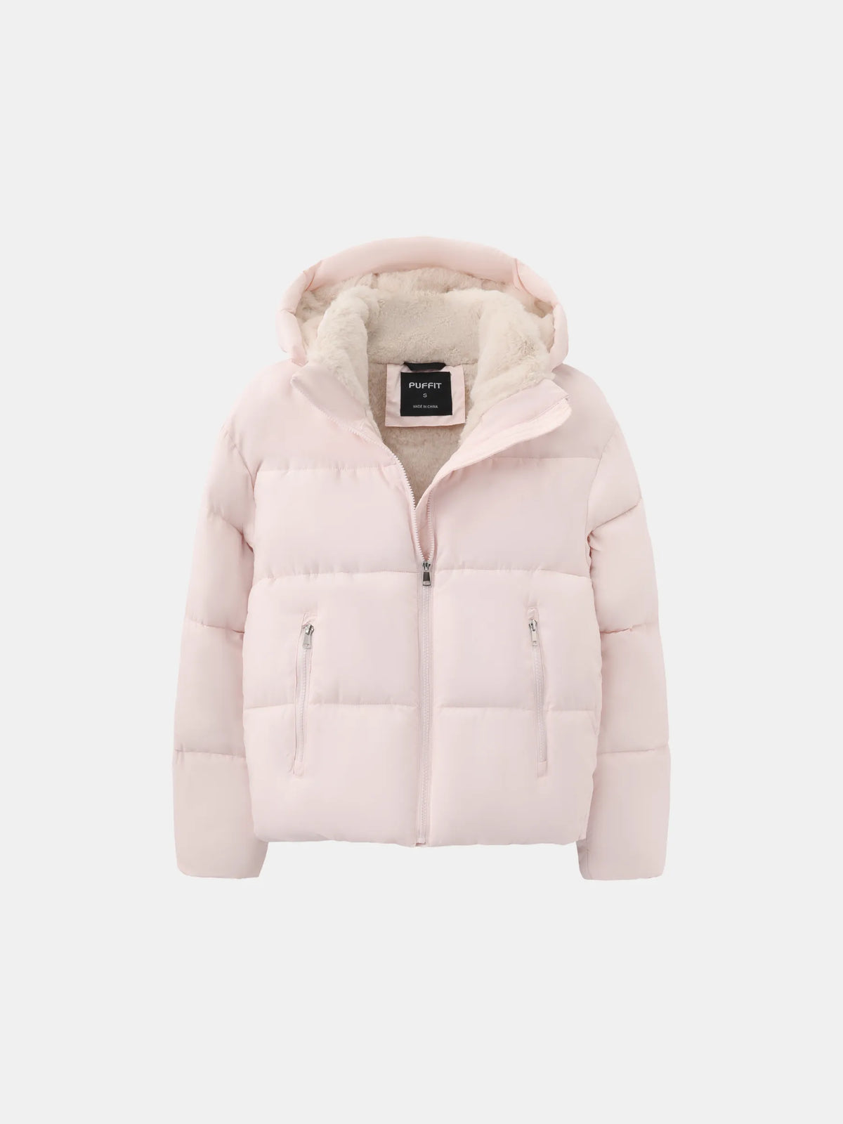 PUFFLT Faux Fur Lined Detachable Hooded Short Puffer Jacket