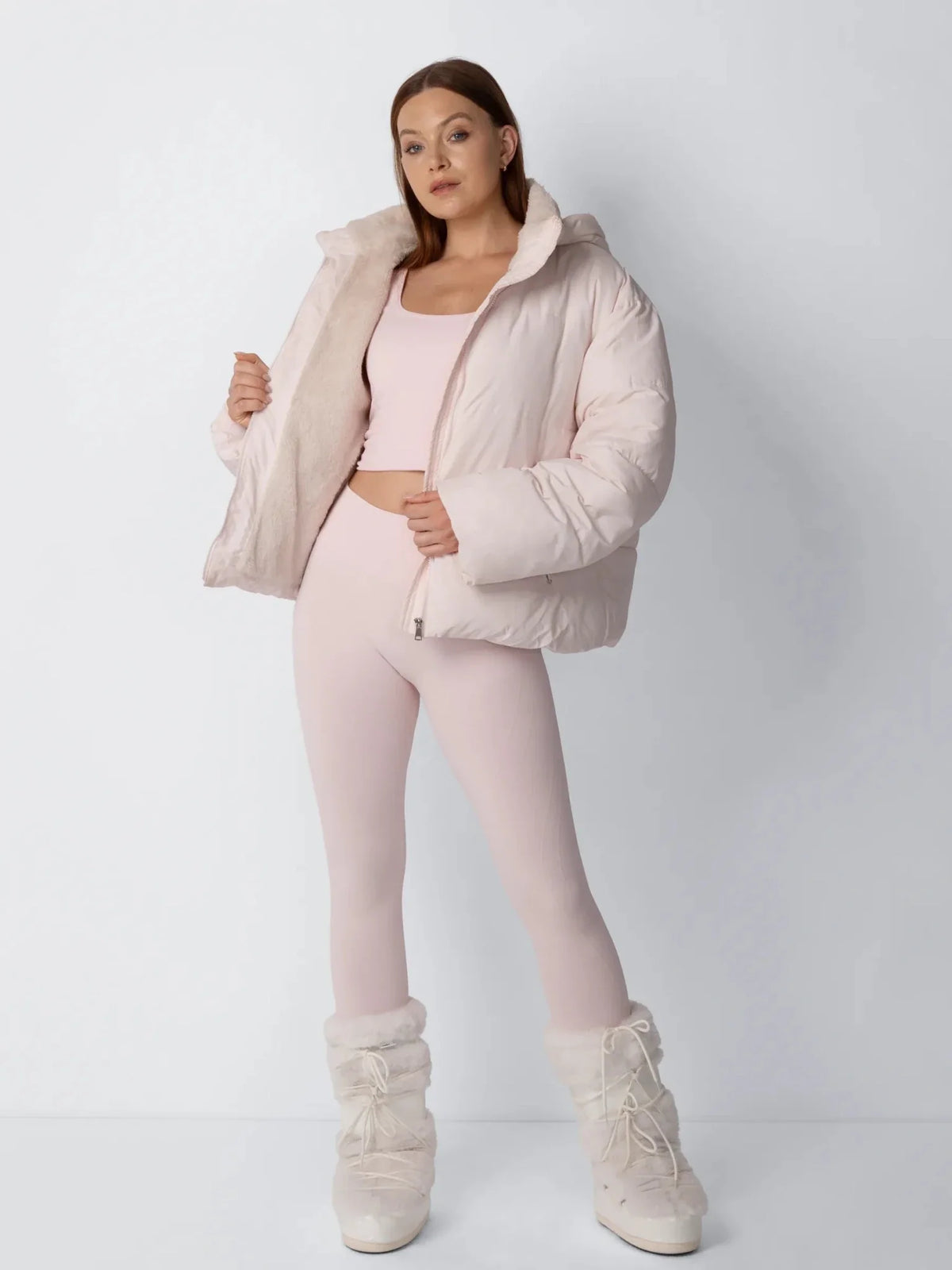 PUFFLT Faux Fur Lined Detachable Hooded Short Puffer Jacket