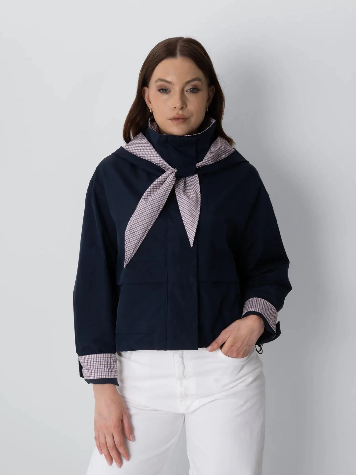 PUFFLT Funnel Collar Waterproof Bomber Jacket With Optional Hooded Scarf