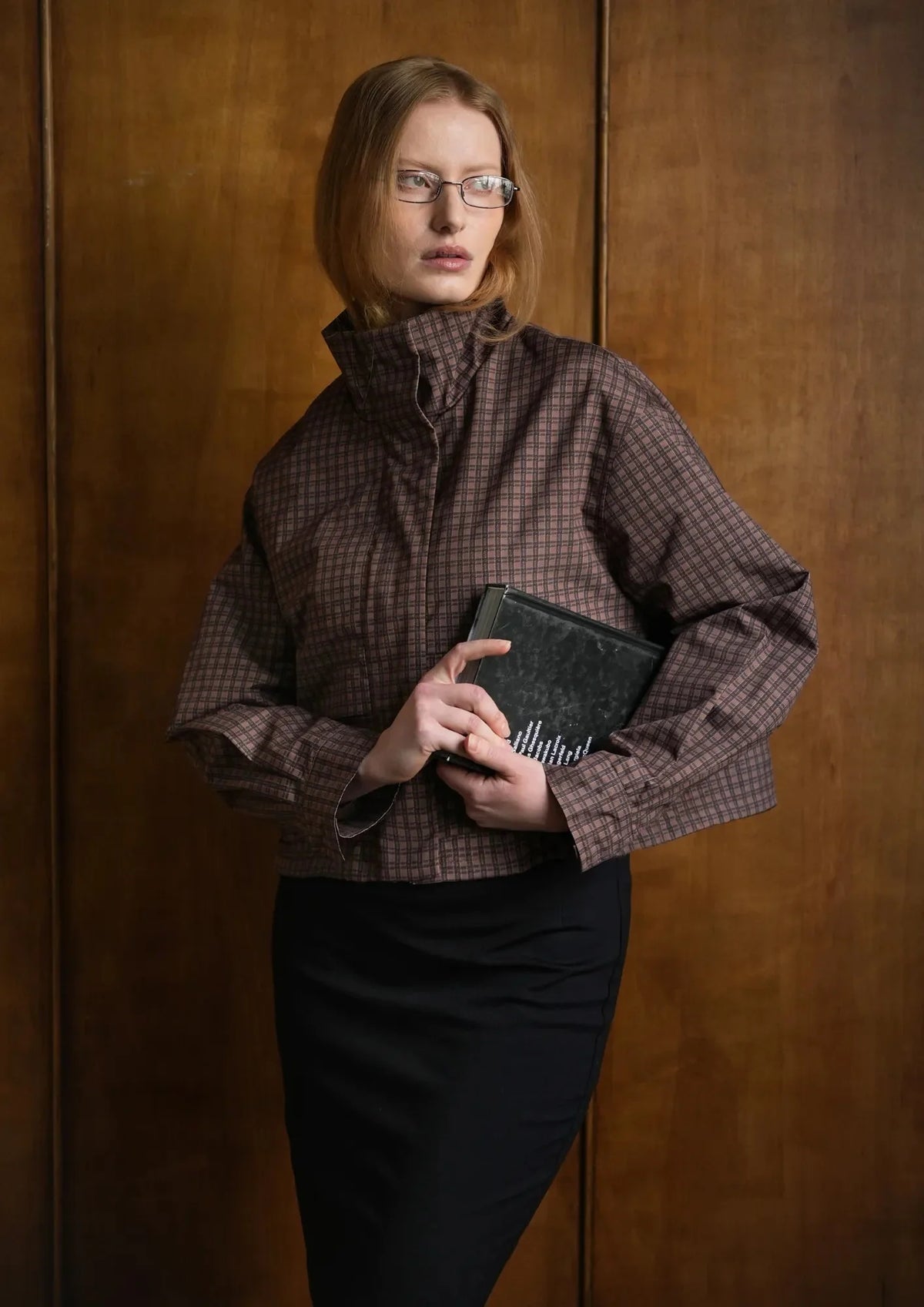 PUFFLT Brown Check Funnel Collar Waterproof Bomber Jacket