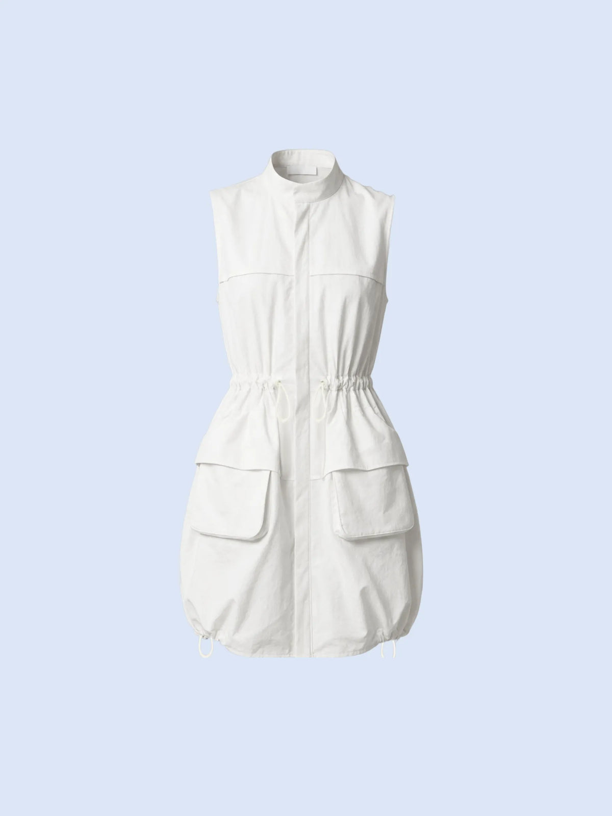 PUFFLT Drawstring Waist Sleeveless Zipped Long Bubble Dress