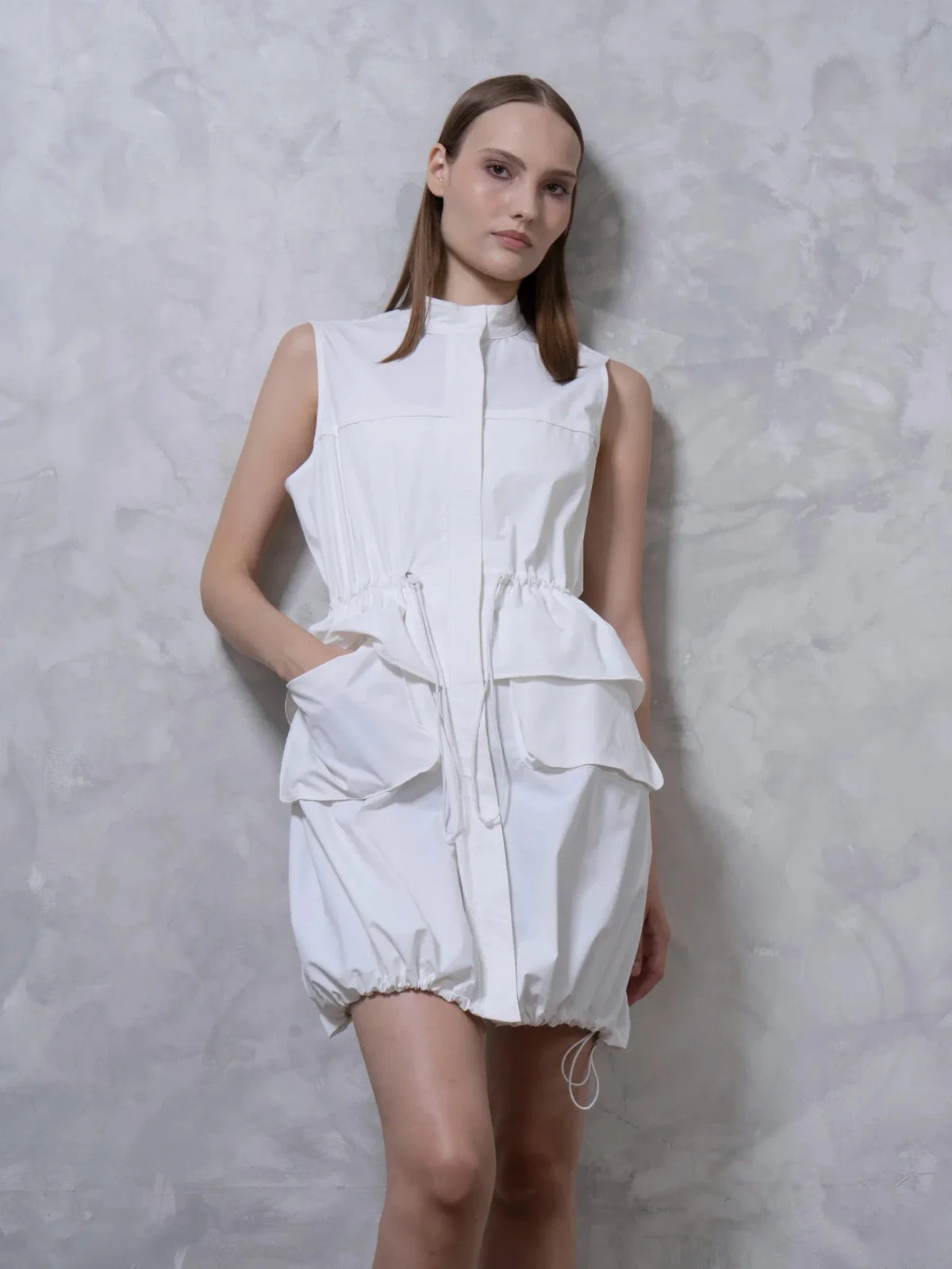 PUFFLT Drawstring Waist Sleeveless Zipped Long Bubble Dress