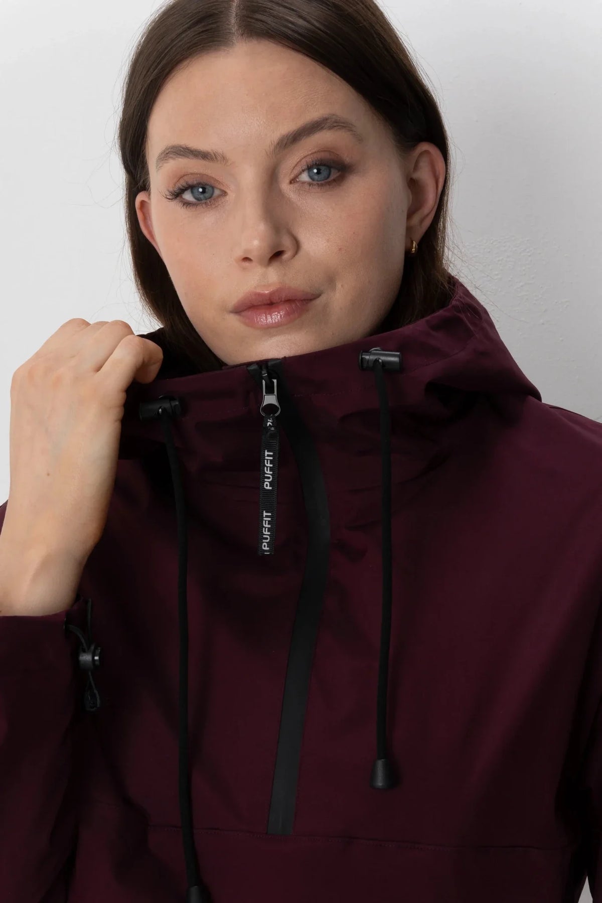 PUFFLT Burgundy Relaxed Fit Rain Hoodie