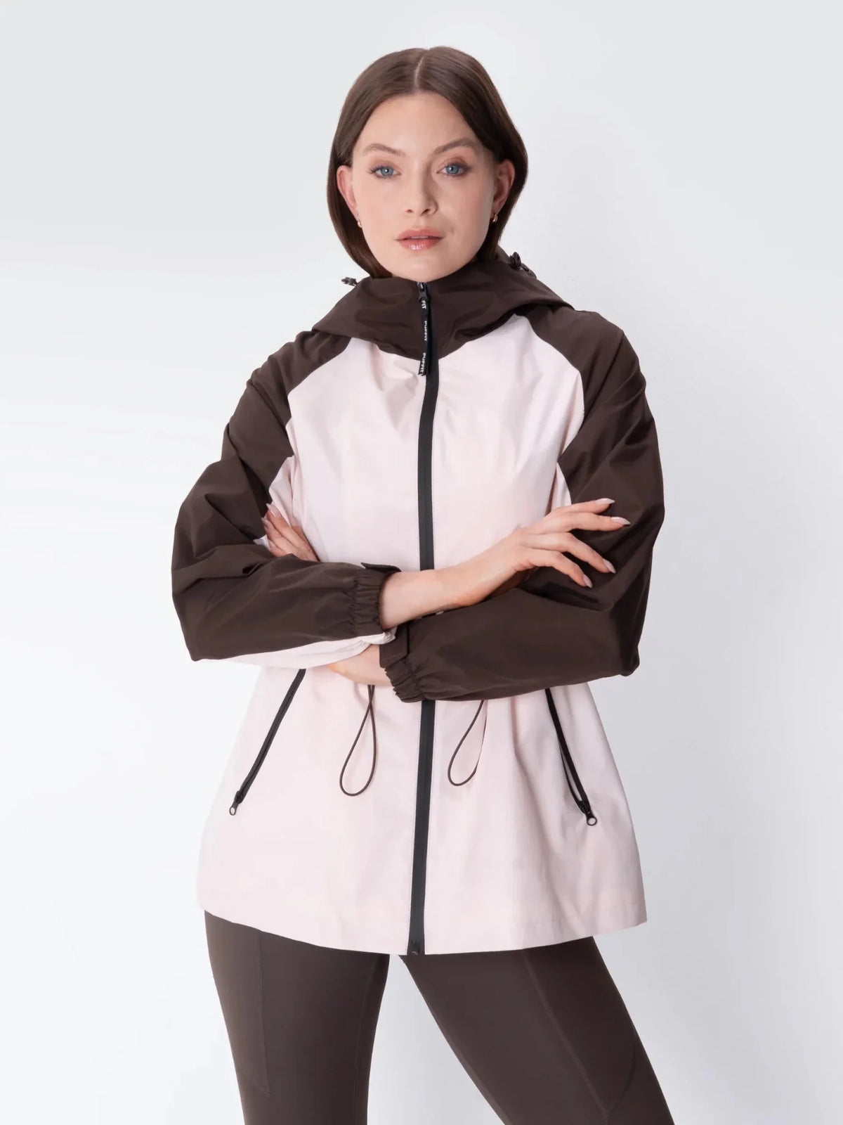 PUFFLT Brown/Pink Full-Zip Rain Jacket