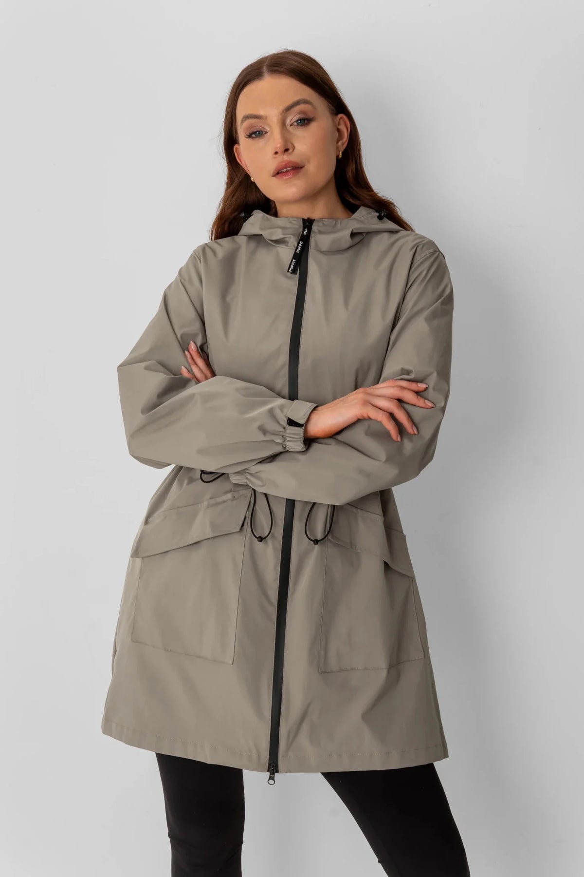 PUFFLT Mid Length Large Pockets Raincoat