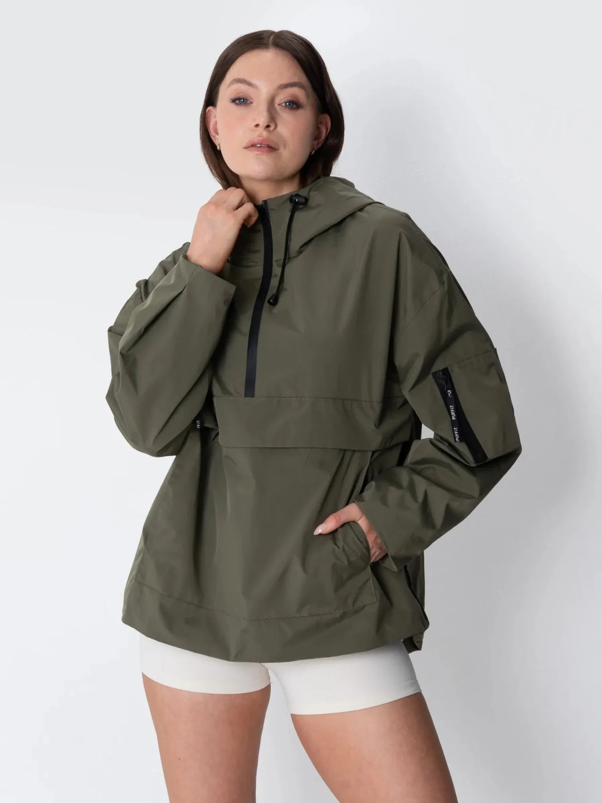 PUFFLT Army Green Relaxed Fit Rain Hoodie