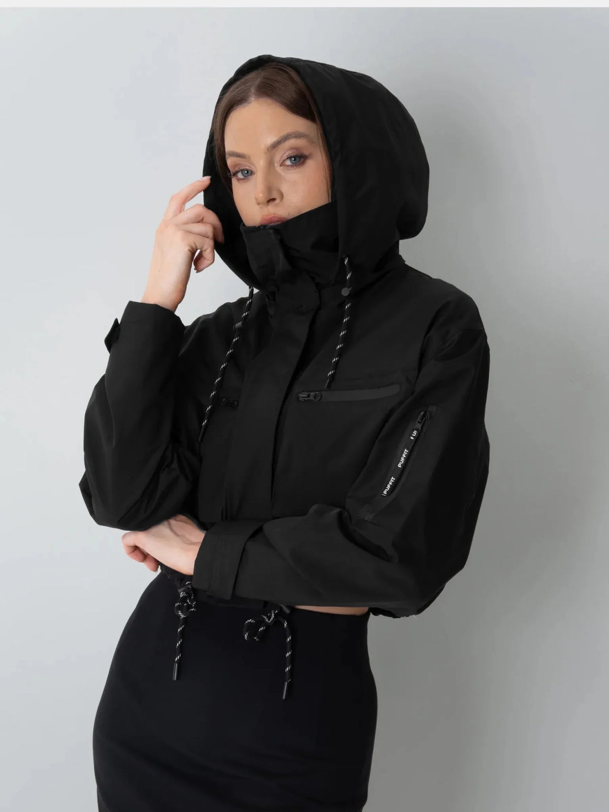 PUFFLT Cropped Hooded Rain Jacket