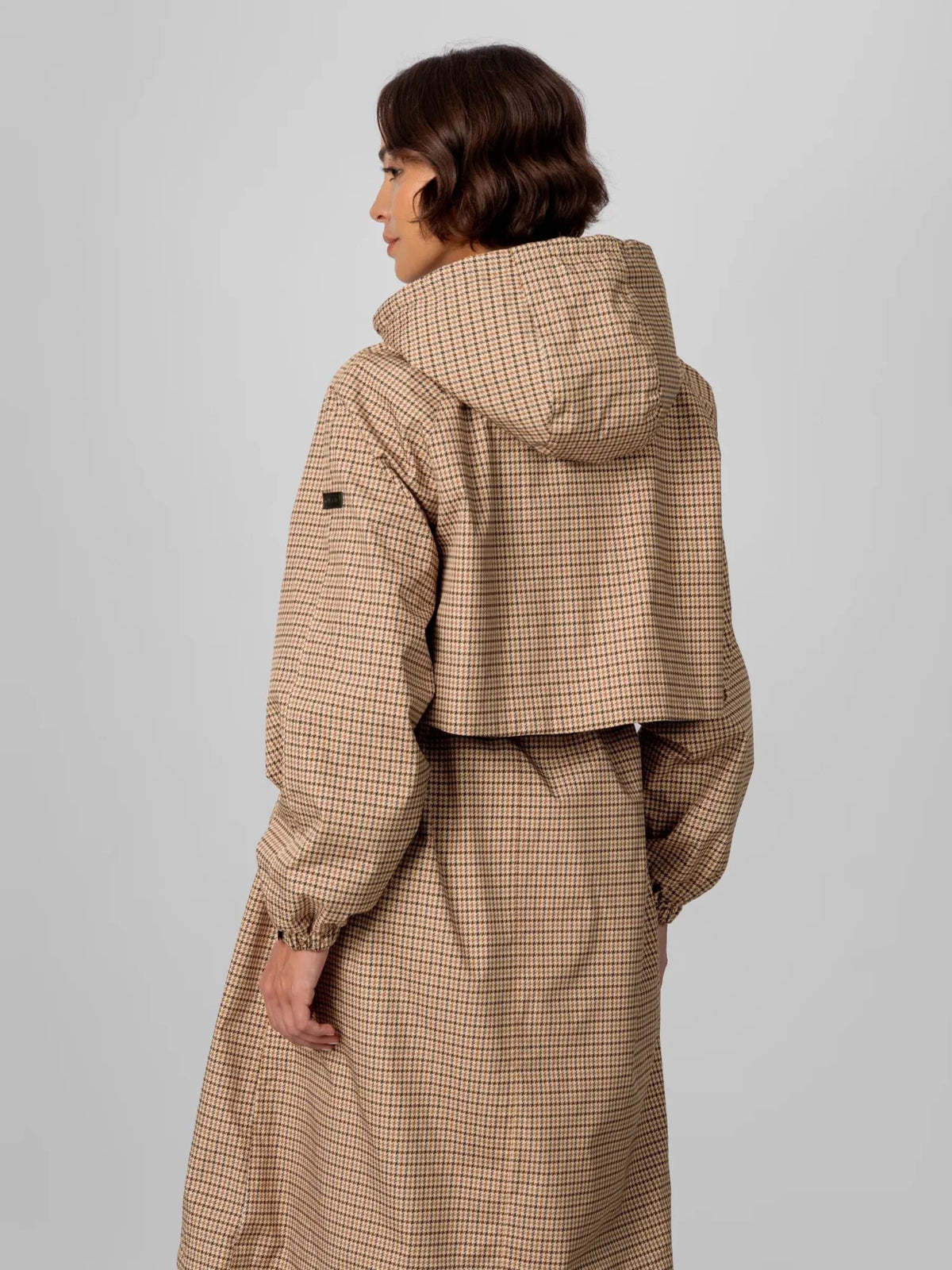 PUFFLT Beige Houndstooth Long Breathable Raincoat