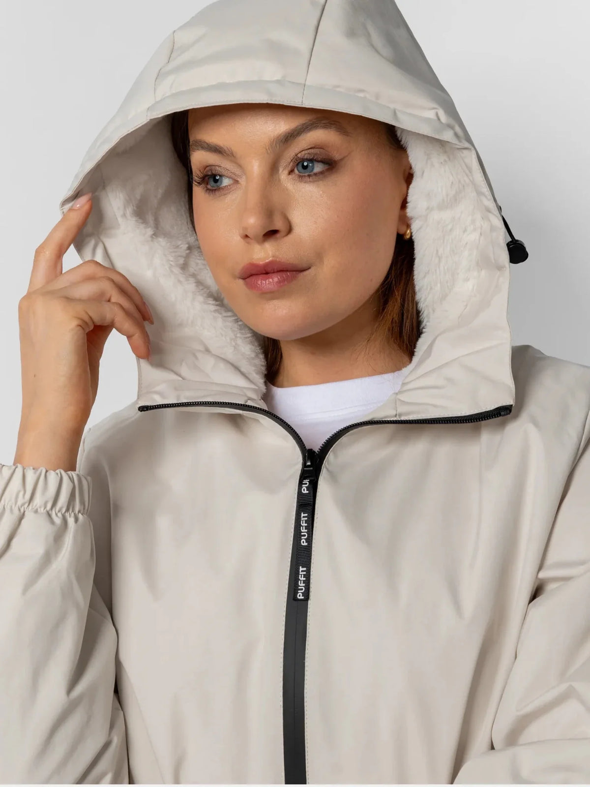 PUFFLT Faux Fur Lined Full Zip Rain Jacket