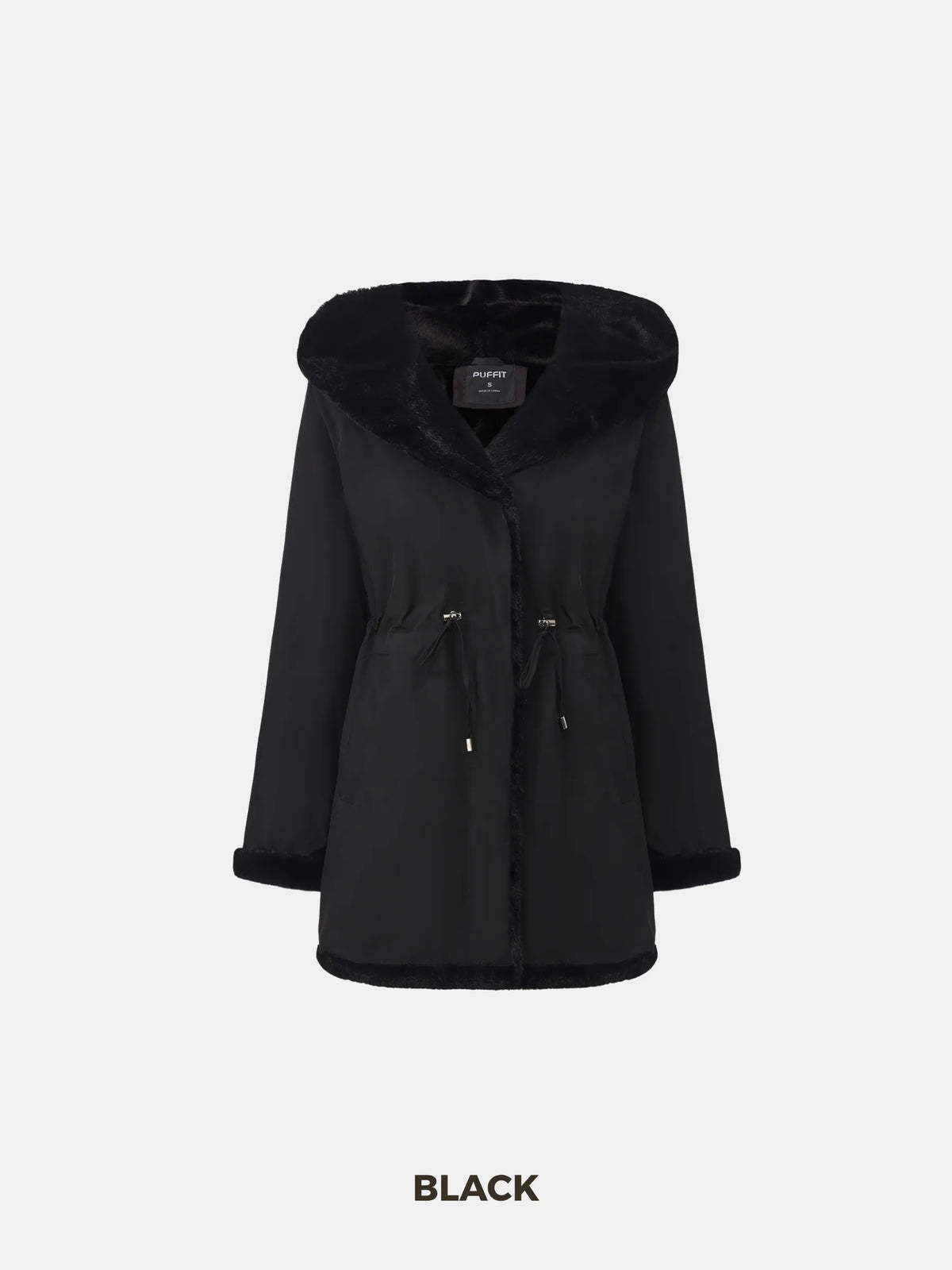 PUFFLT Faux Fur Lined Mid Length Rain Coat