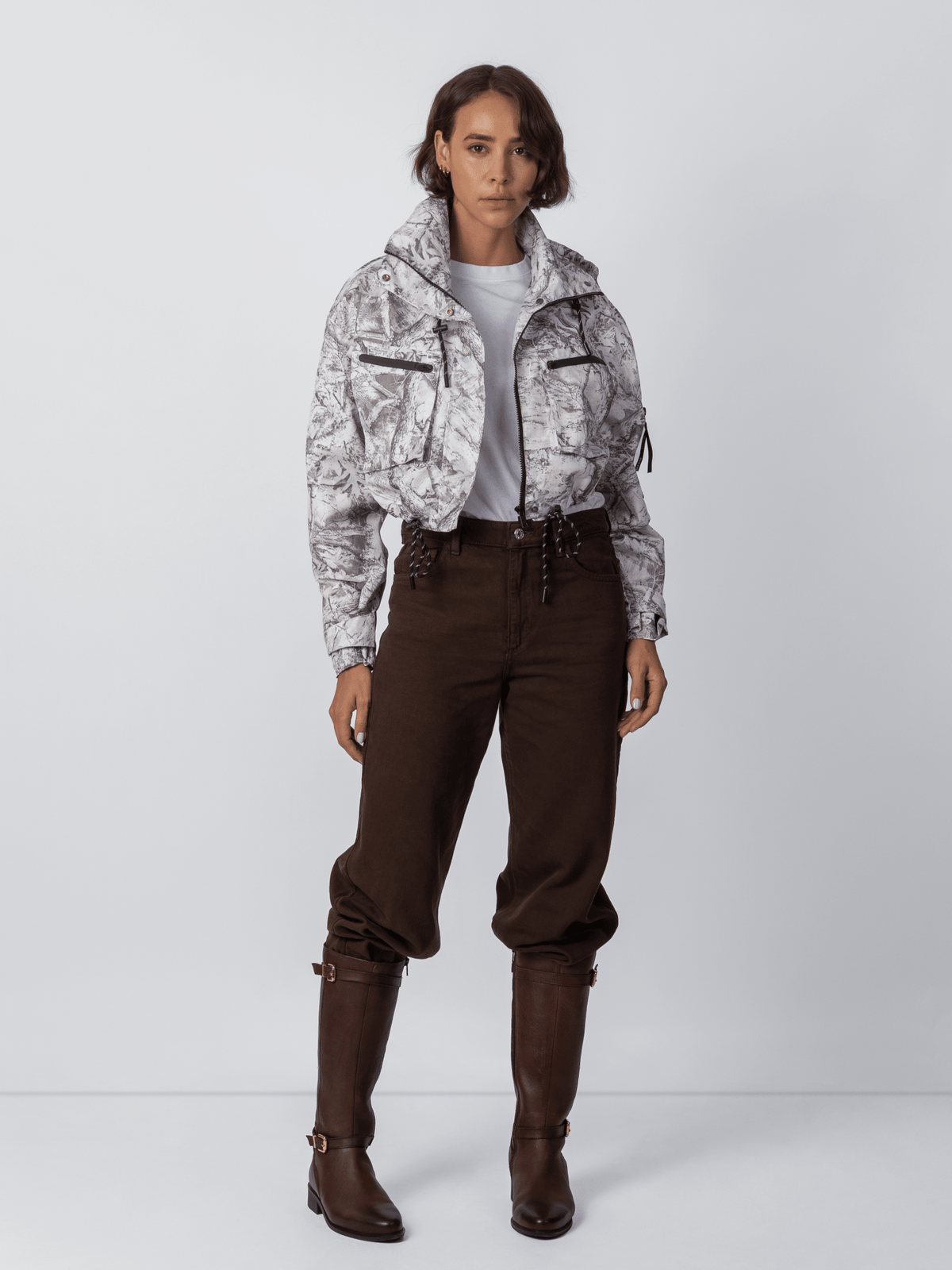 PUFFLT Mist Camo Cropped Detached Hooded Rain Jacket