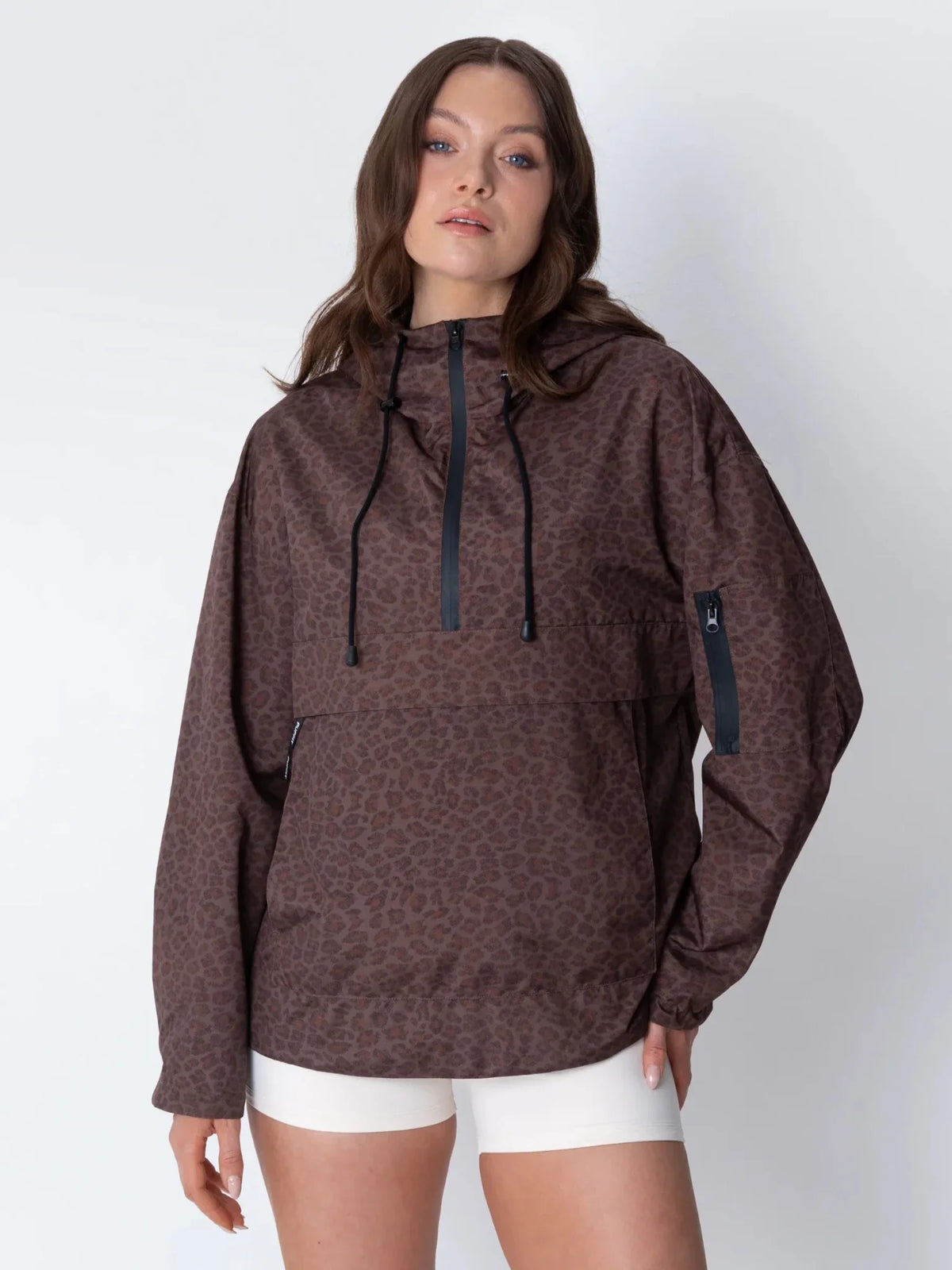 PUFFLT Mocha Leopard Relaxed Fit Rain Hoodie
