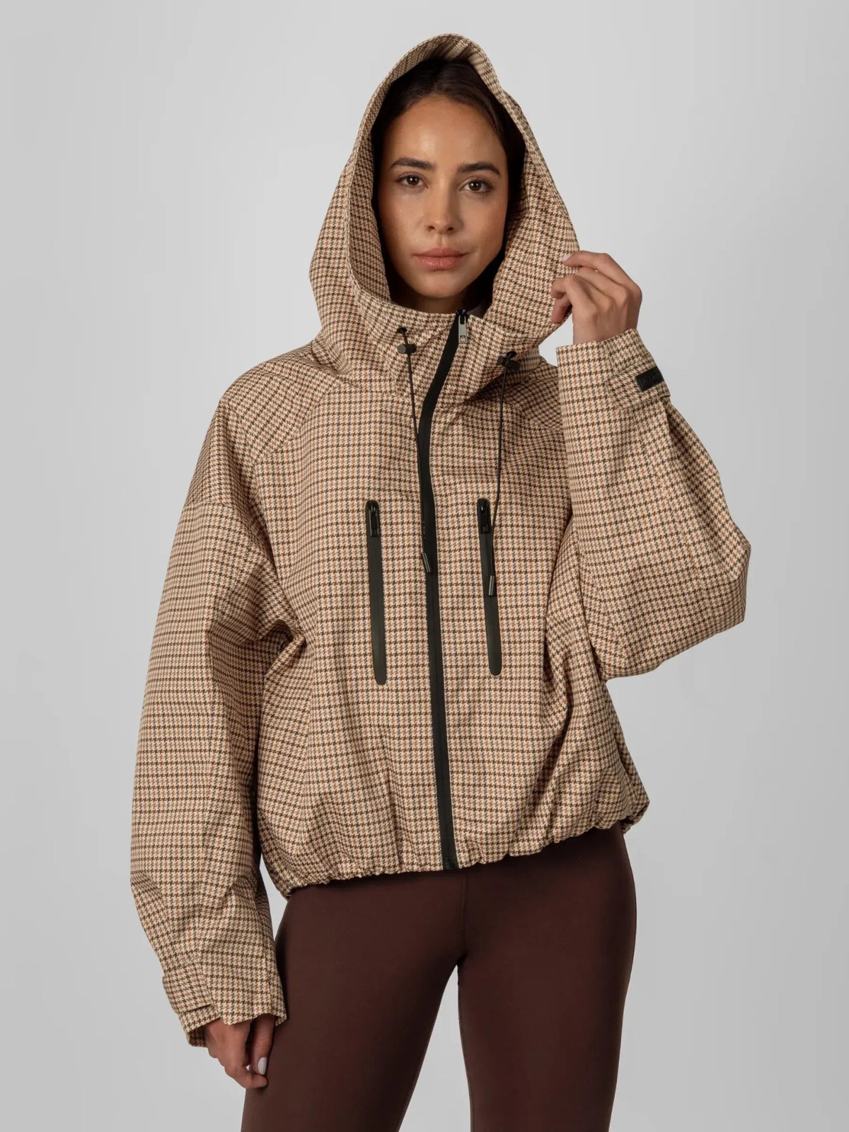 PUFFLT One Size Beige Houndstooth Short Oversized Rain Jacket