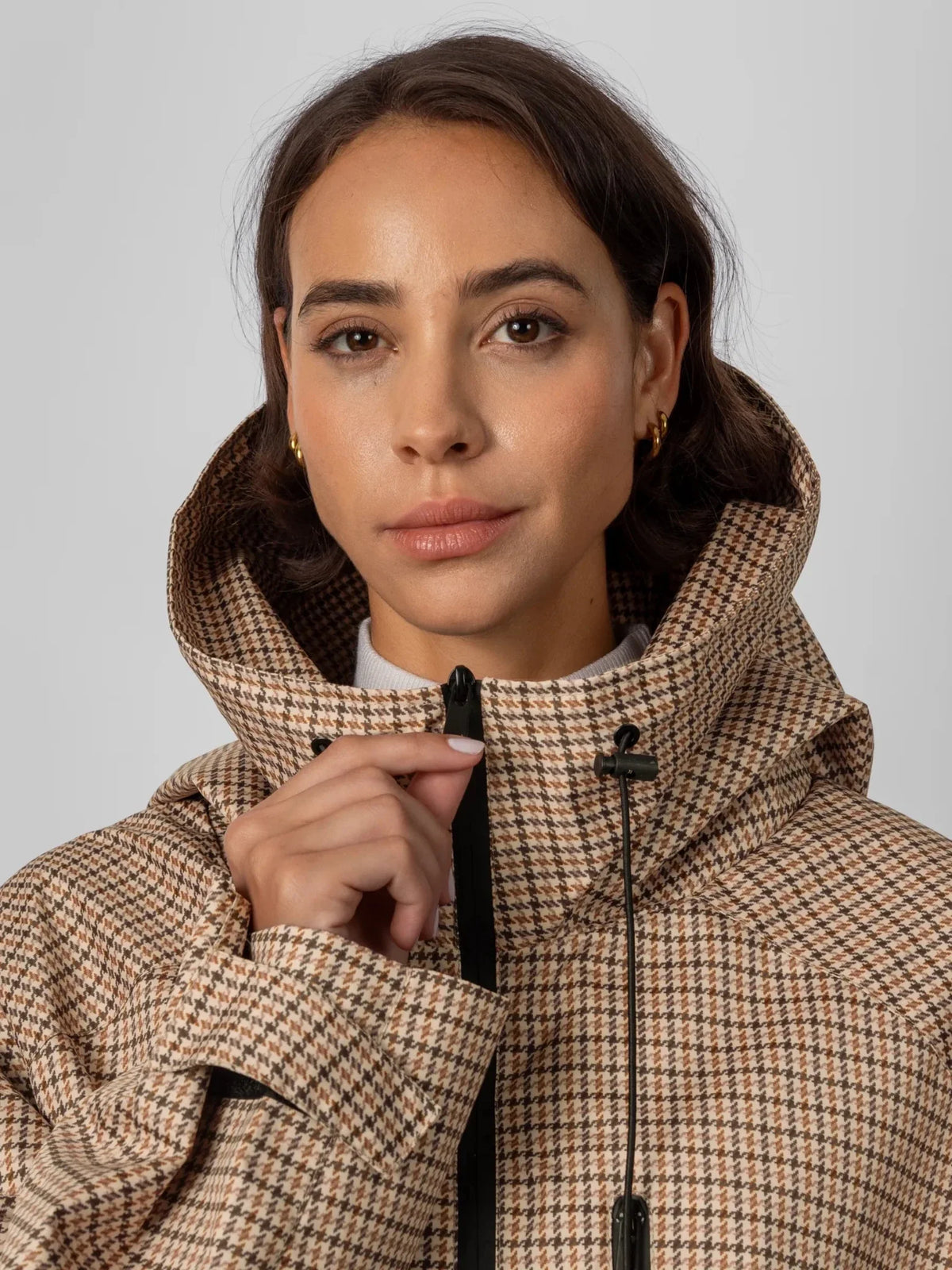PUFFLT One Size Beige Houndstooth Short Oversized Rain Jacket