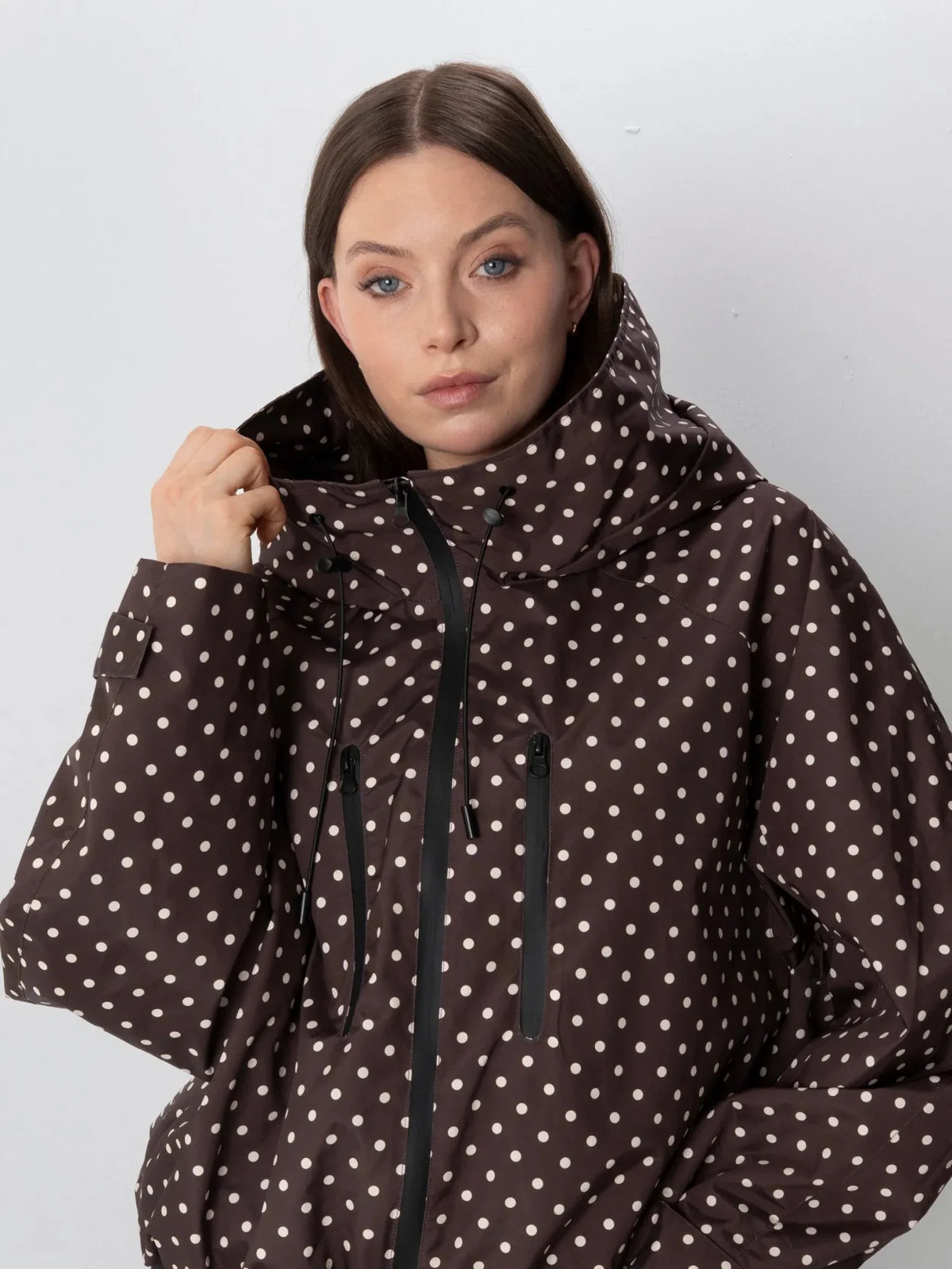 PUFFLT One Size Brown Dot Short Oversized Rain Jacket