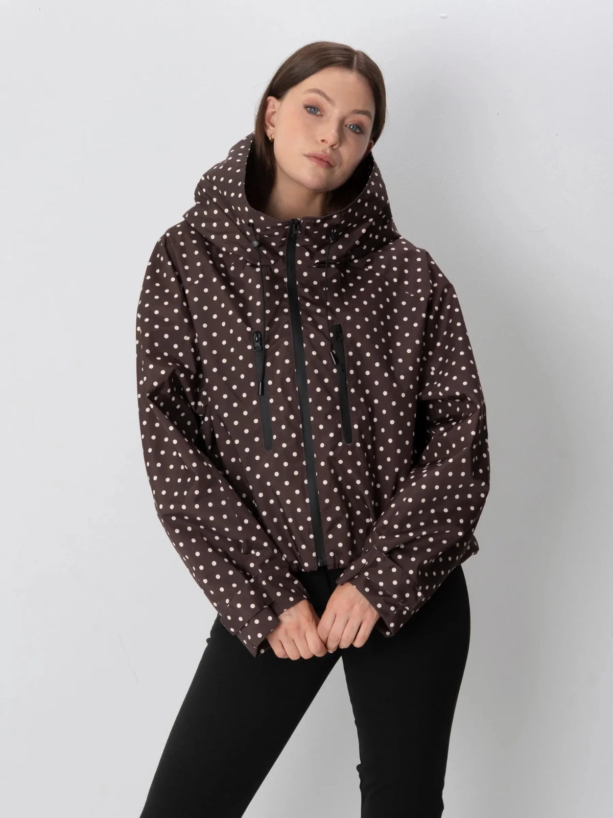 PUFFLT One Size Brown Dot Short Oversized Rain Jacket