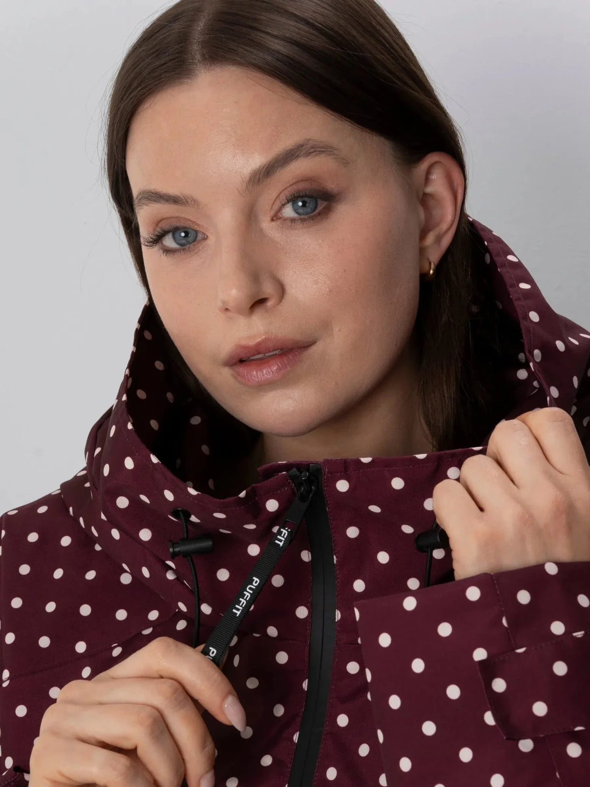 PUFFLT One Size Burgundy Dot Short Oversized Rain Jacket