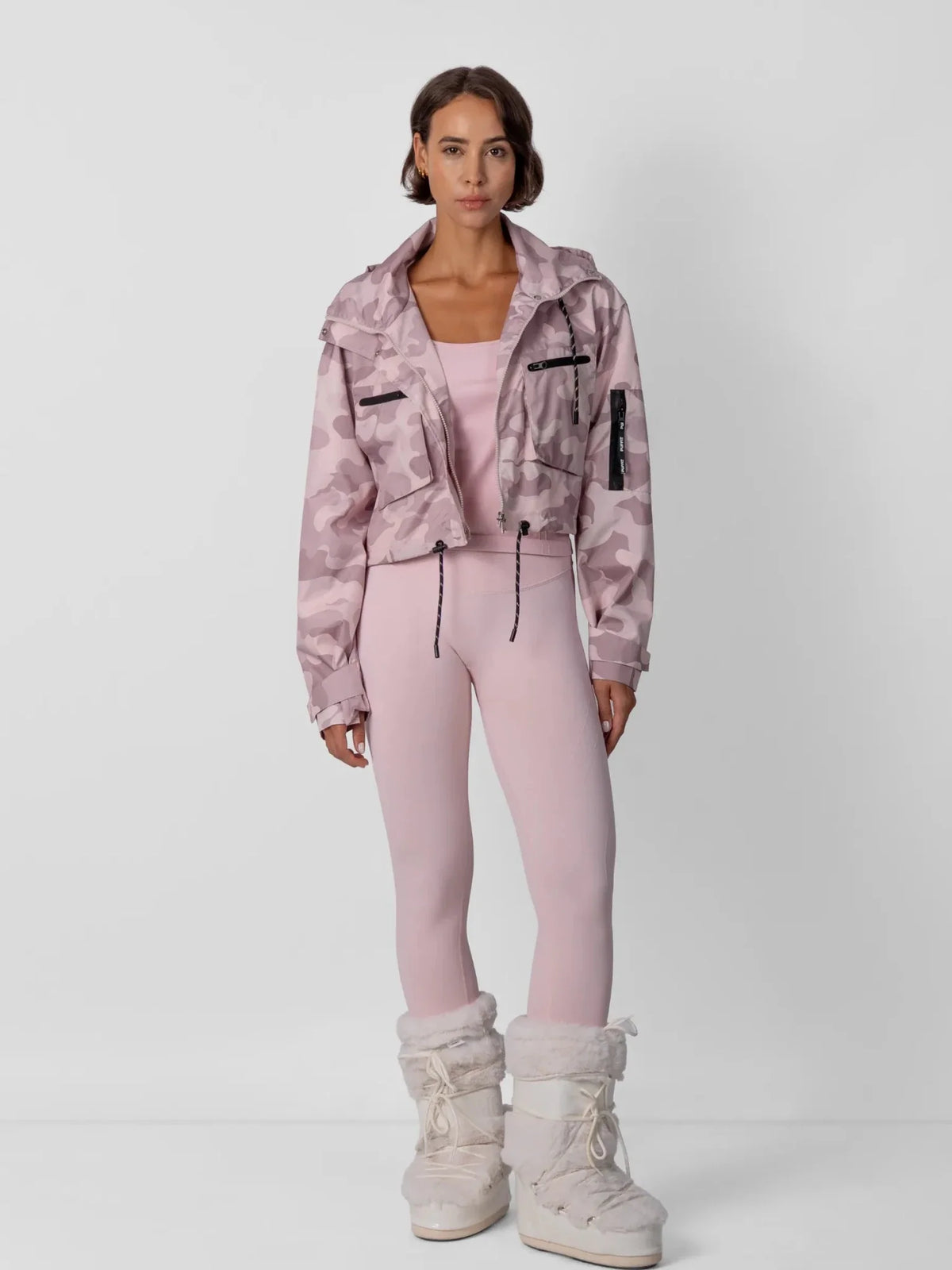 PUFFLT Pink Camo Cropped Detached Hooded Rain Jacket