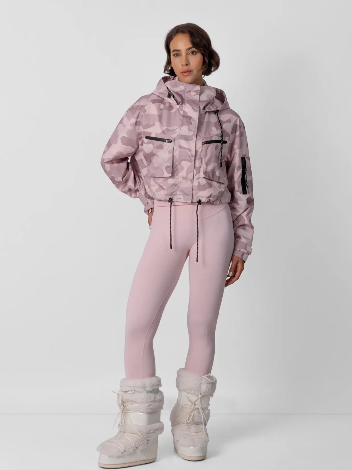 PUFFLT Pink Camo Cropped Detached Hooded Rain Jacket