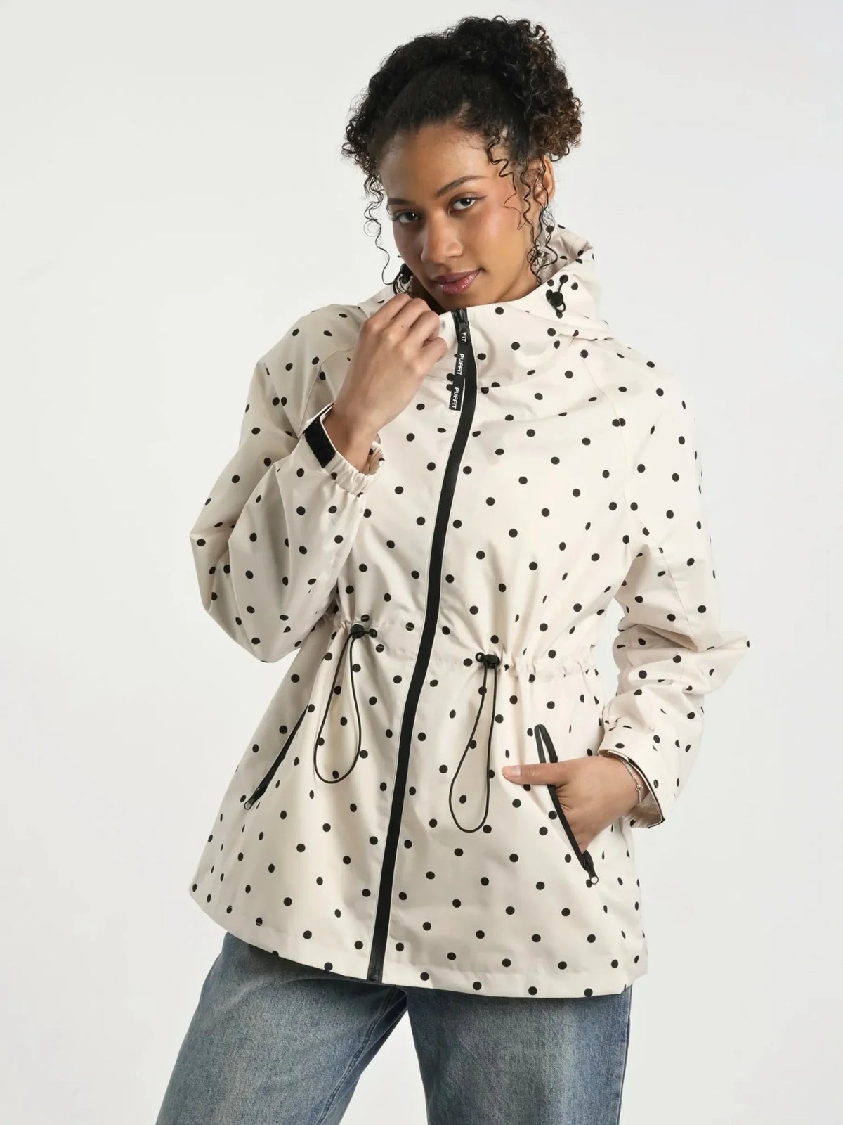 PUFFLT Polka Dot Full-Zip Rain Jacket