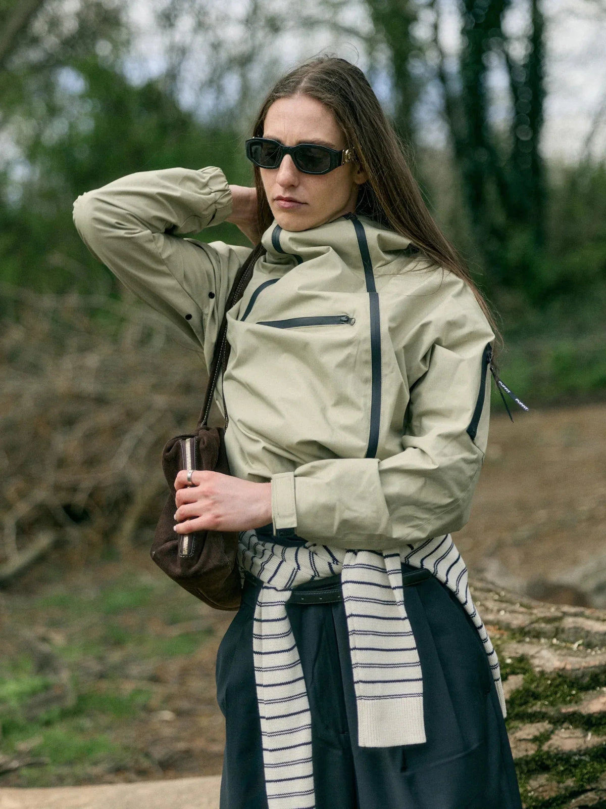 PUFFLT Short Asymmetric Zip Rain Hoodie