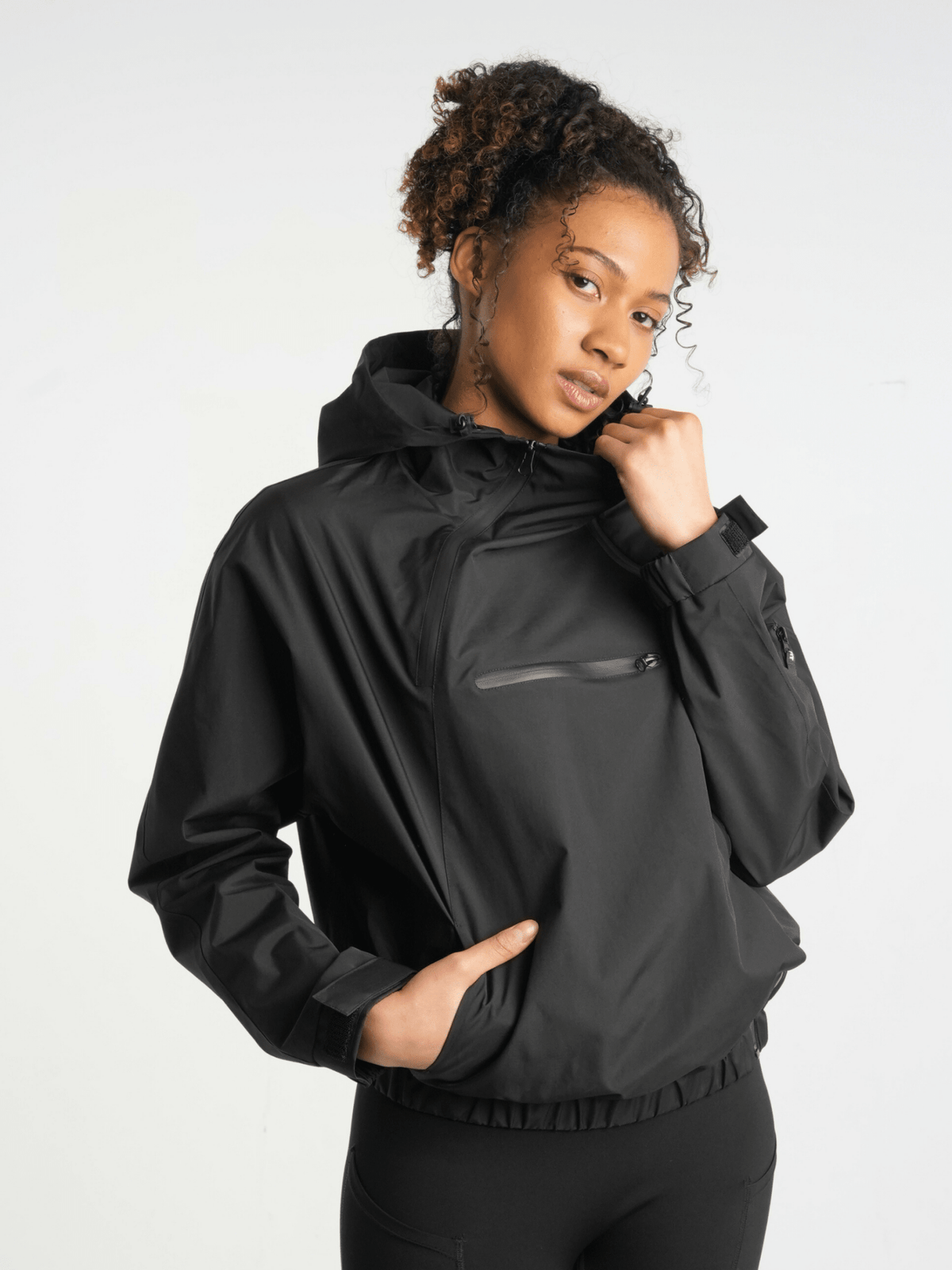 PUFFLT Short Asymmetric Zip Rain Hoodie