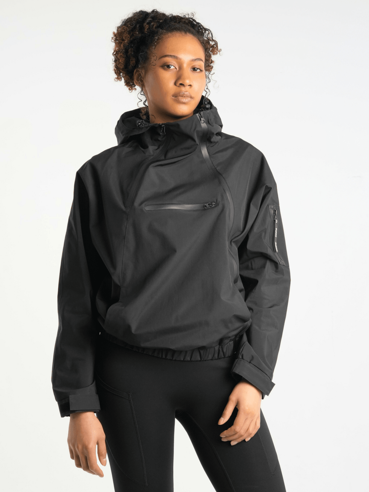 PUFFLT Short Asymmetric Zip Rain Hoodie
