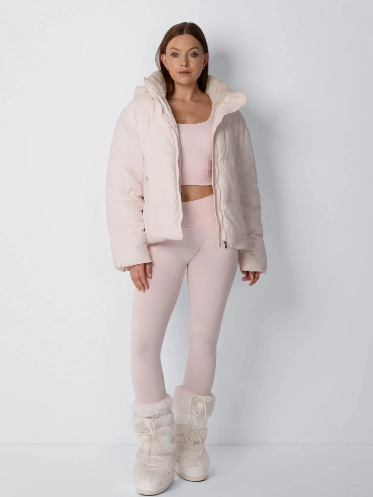 PUFFLT Faux Fur Lined Detachable Hooded Short Puffer Jacket