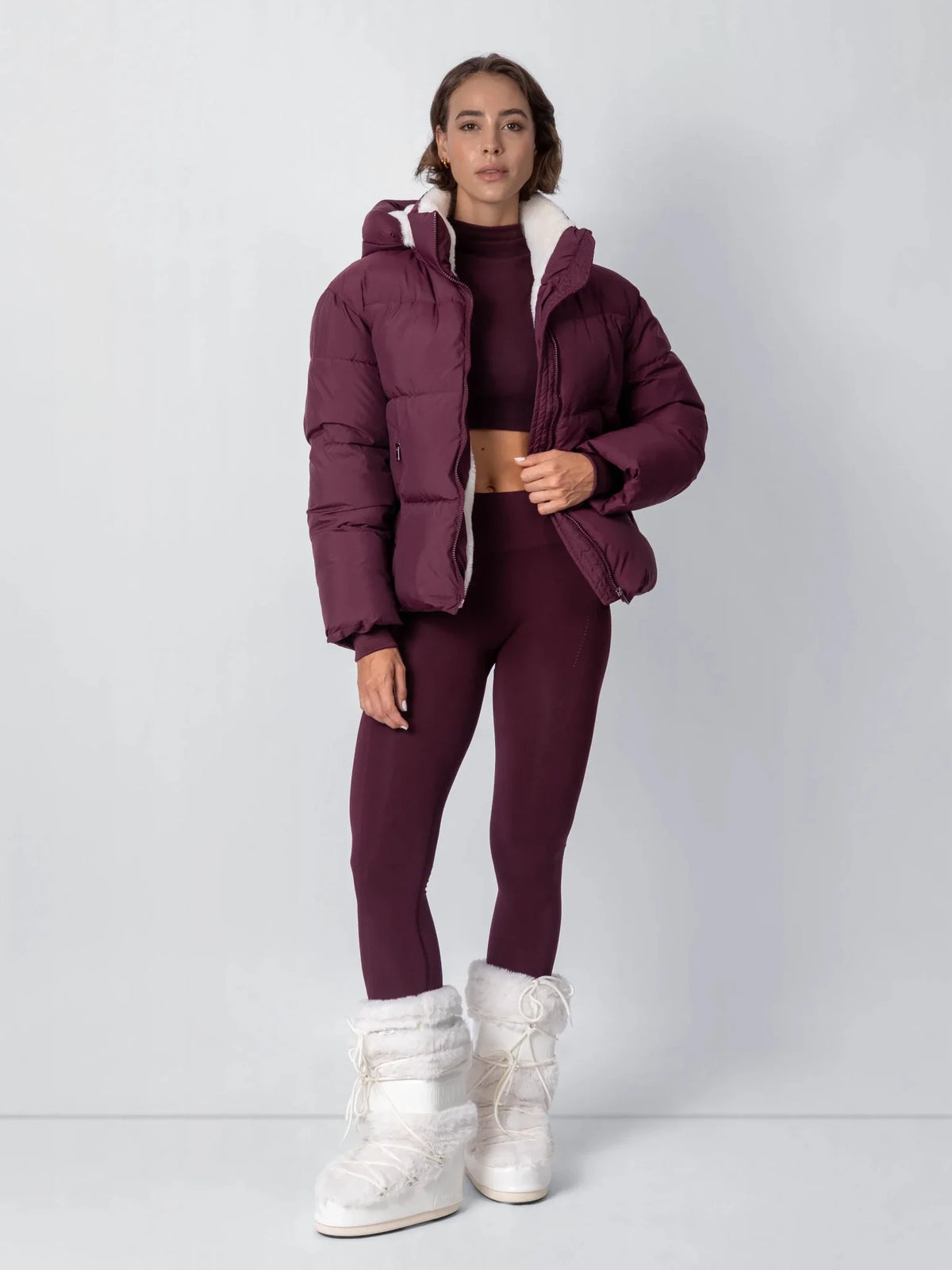 PUFFLT Faux Fur Lined Detachable Hooded Short Puffer Jacket