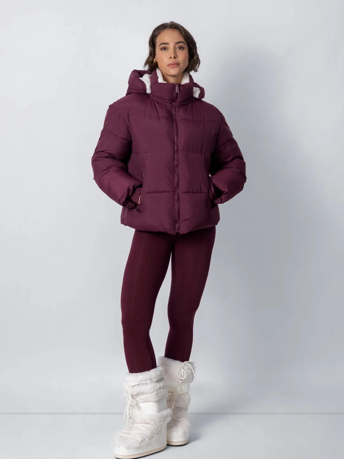 PUFFLT Faux Fur Lined Detachable Hooded Short Puffer Jacket