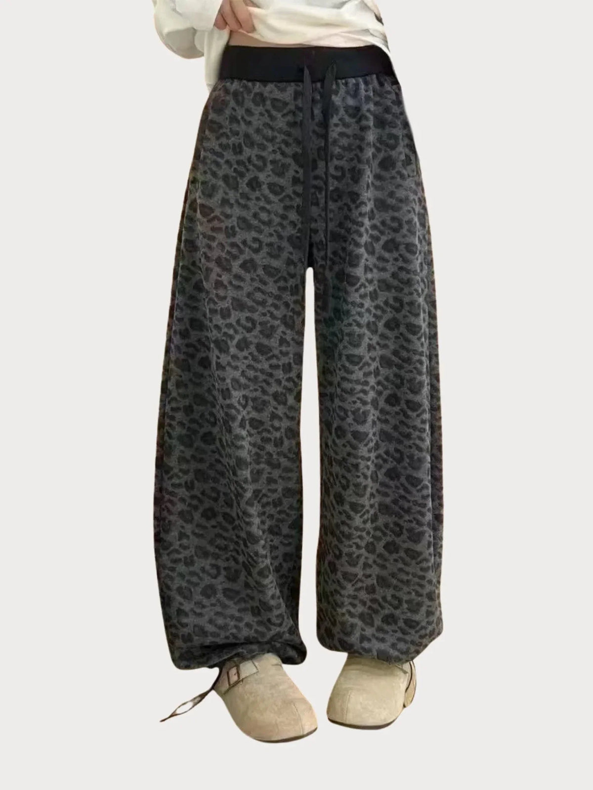 PUFFLT Cozy Fleece Lined Leopard Trousers