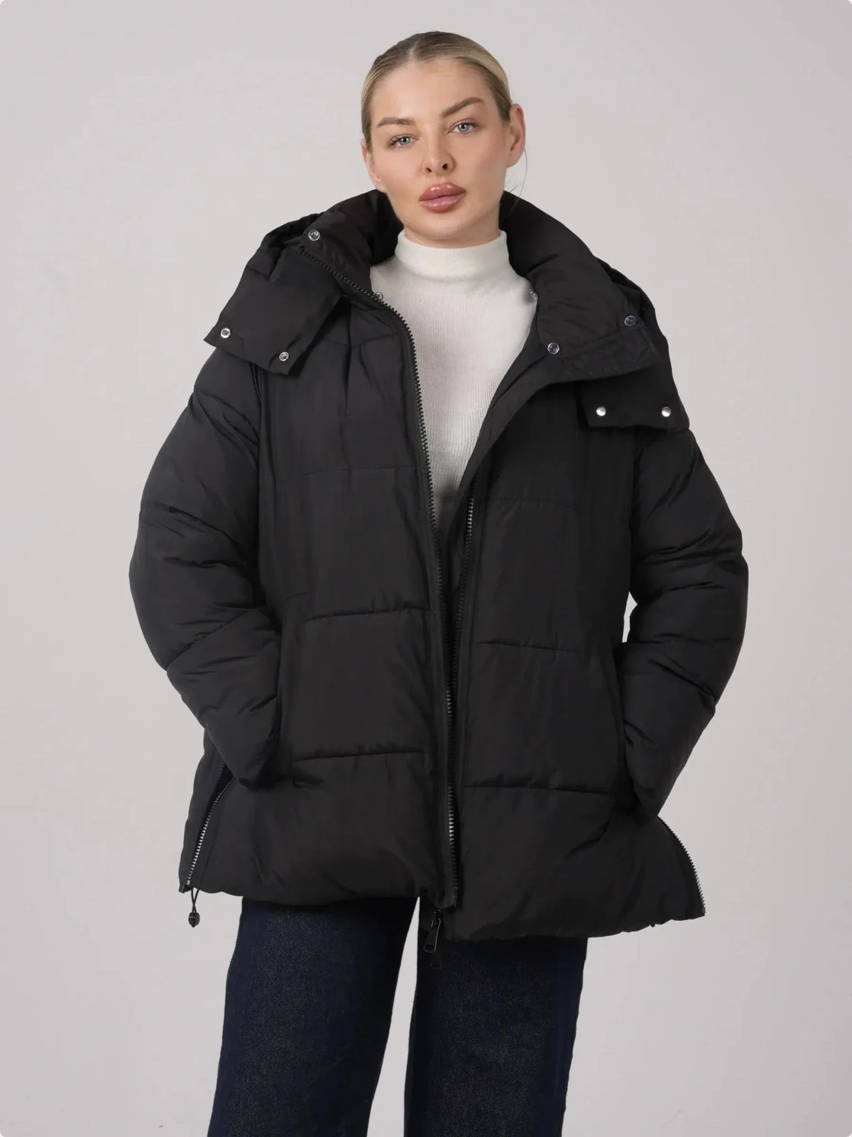 PUFFLT Detachable Faux Fur Collar Hooded Puffer