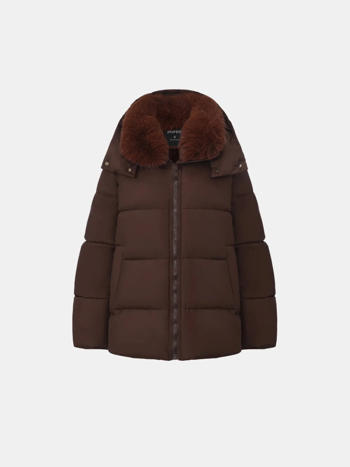 PUFFLT Detachable Faux Fur Collar Hooded Puffer